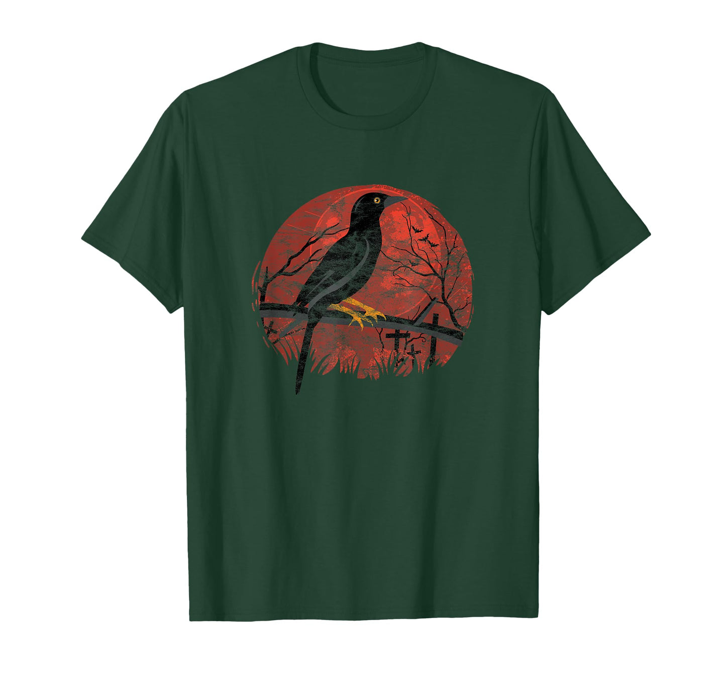 Red Moon Raven Graphic Black Crow Design Occult Goth T-Shirt
