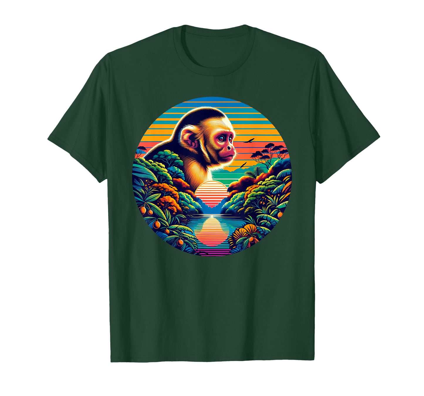 Capuchin Monkey Sunset Retro Style Safari Vintage 70s T-Shirt