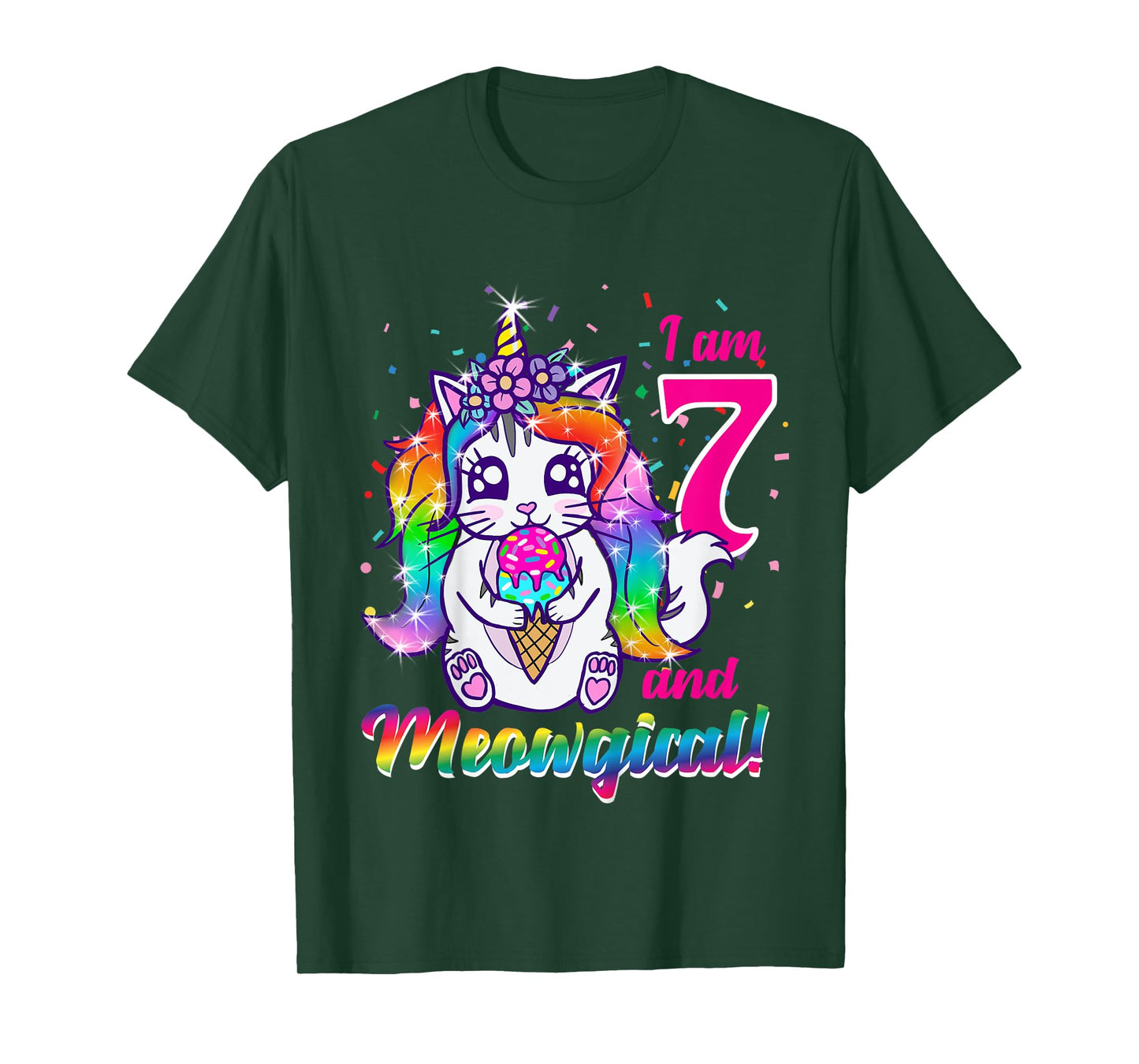 Kids I am 7 and meowgical caticorn kittycorn birthday theme party T-Shirt