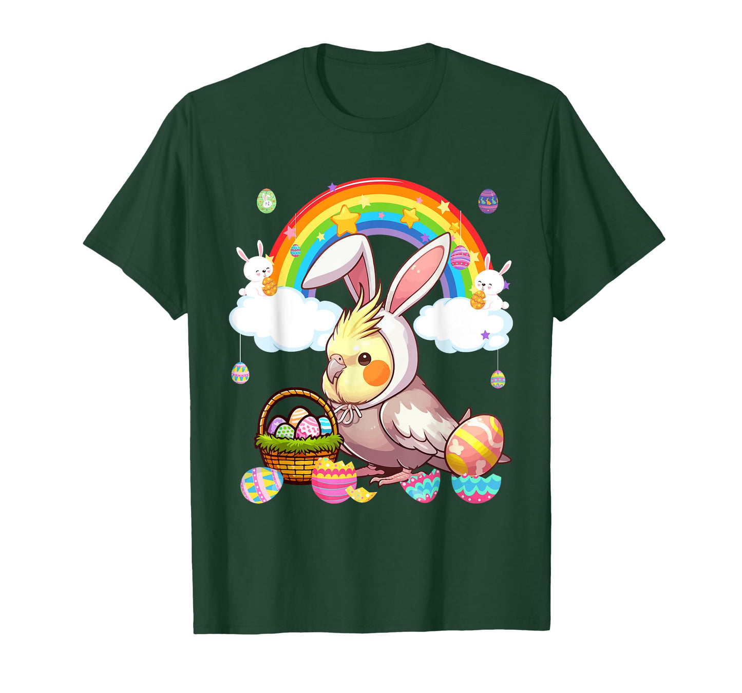 Bunny Cockatiel Easter Hunting Eggs Basket Colorful Rainbow T-Shirt