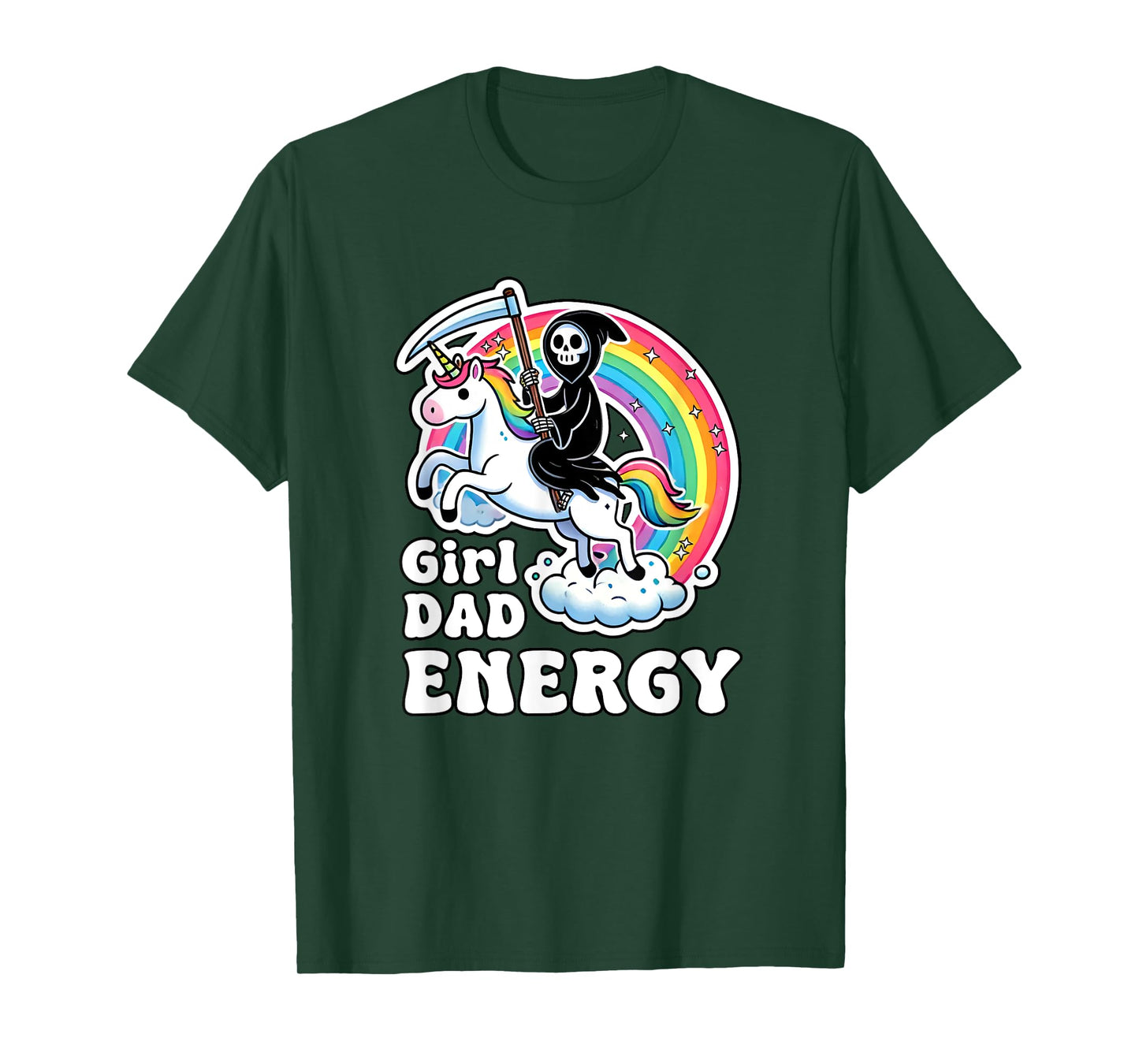 Funny Girl Dad Energy Retro Unicorn Grim Reaper T-Shirt