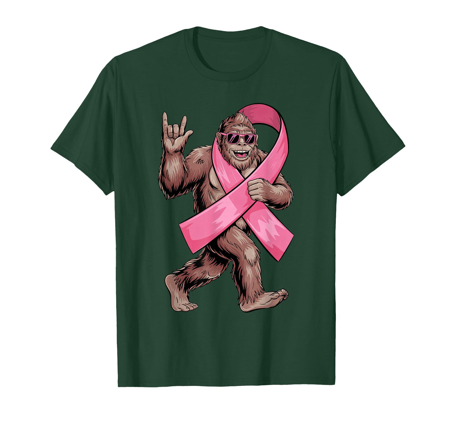 Bigfoot Breast Cancer Awareness Sasquatch with Pink Ribbon T-Shirt