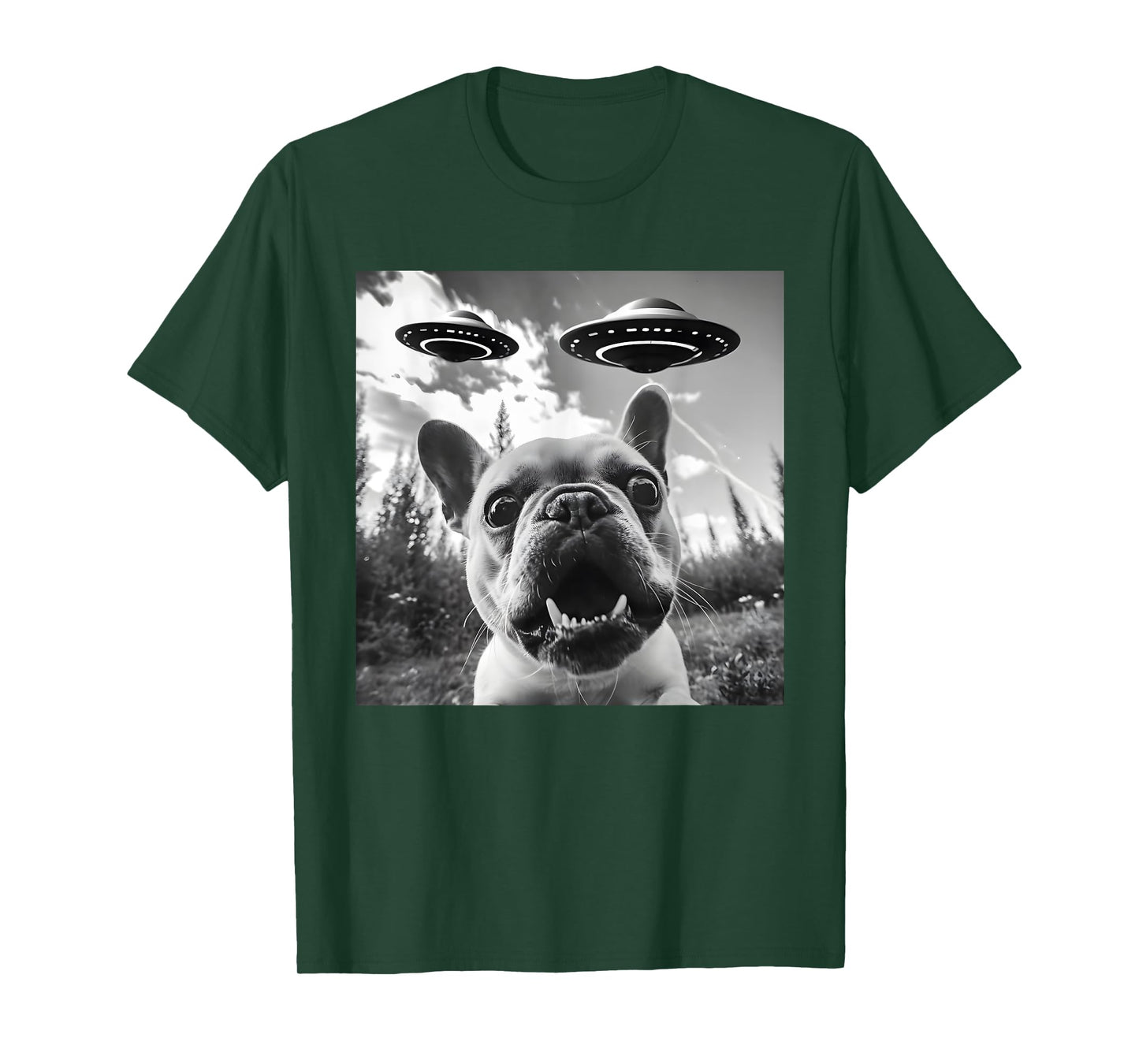 Funny French Bulldog Selfie with UFO Men Graphic T-Shirt