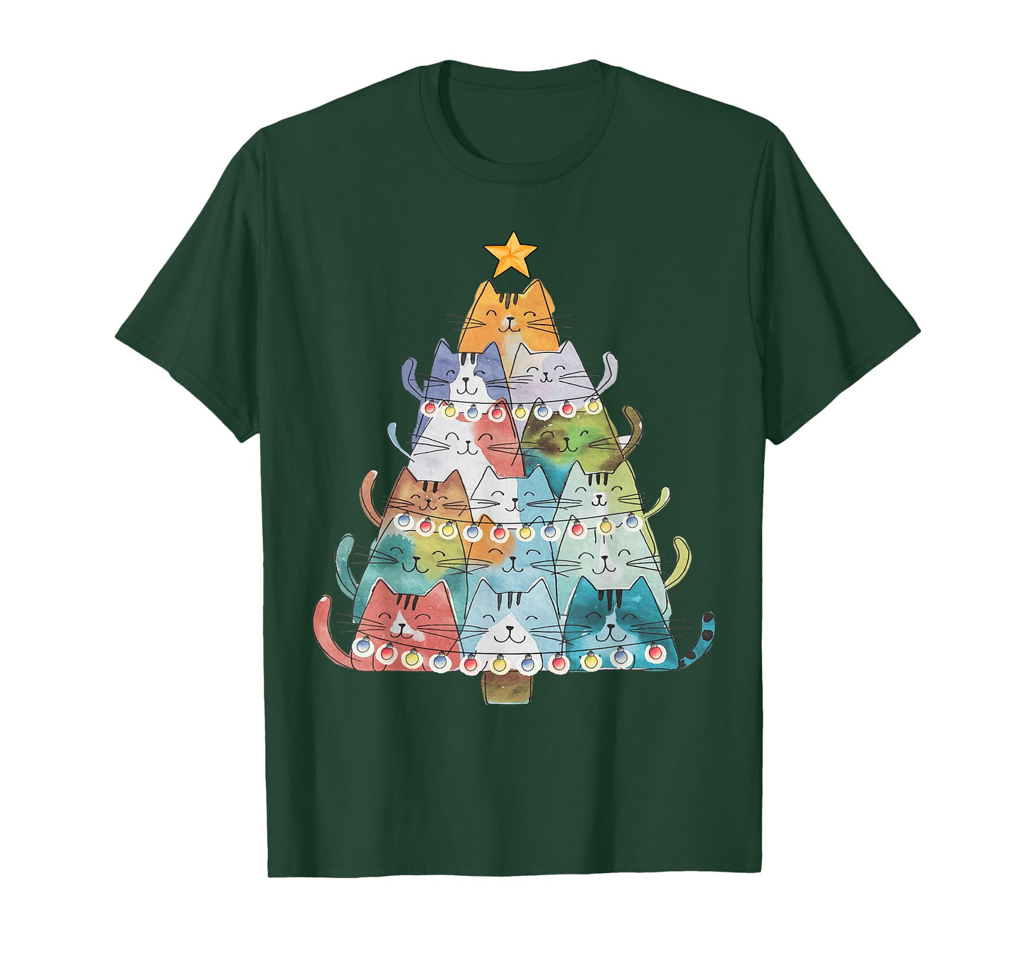Funny Cat Christmas Tree Xmas Cat Lover Cat Graphic T-Shirt for Men Women Kids