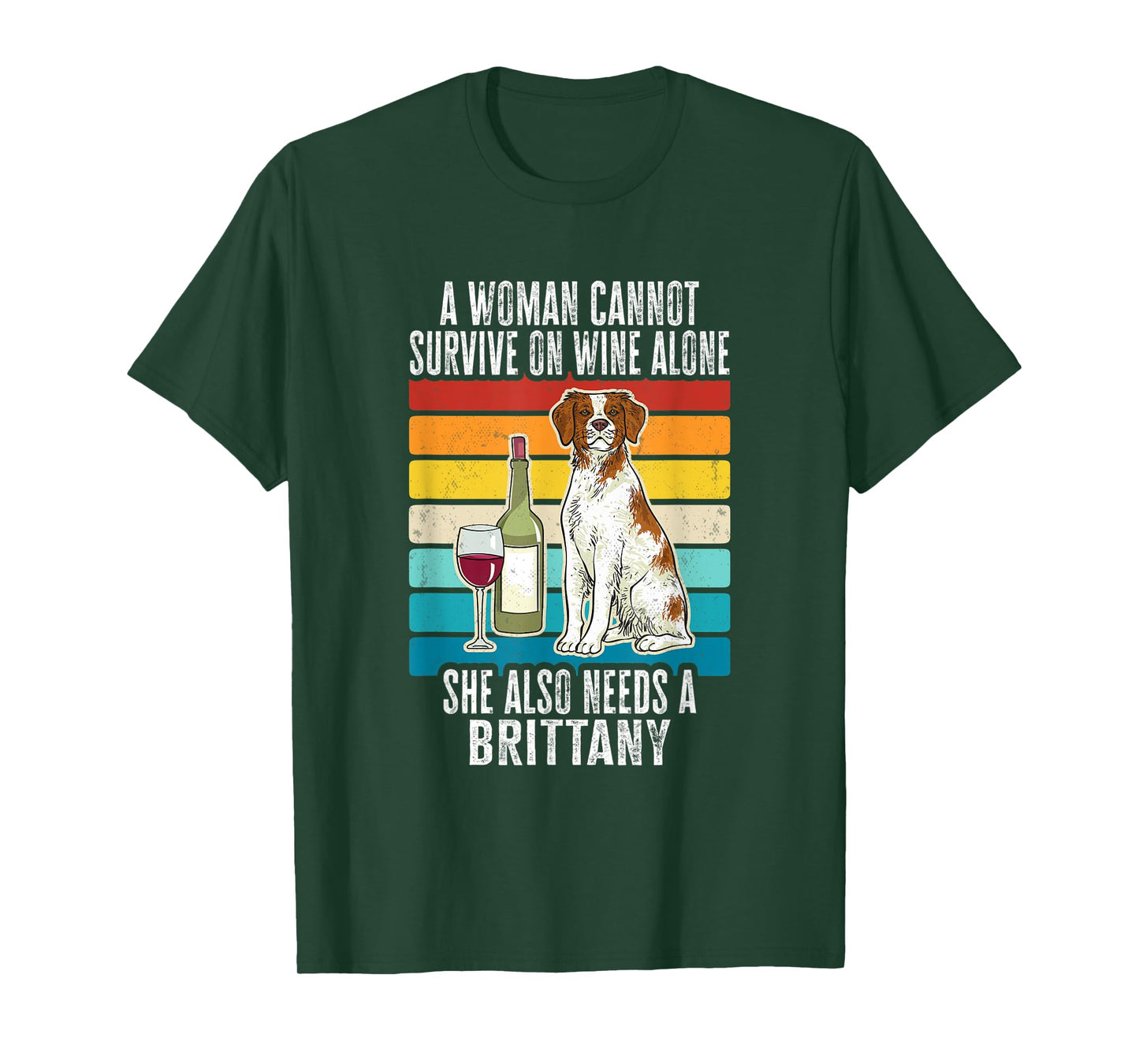 Brittany Spaniel Wine Retro Vintage Brittany Dog Men Women T-Shirt