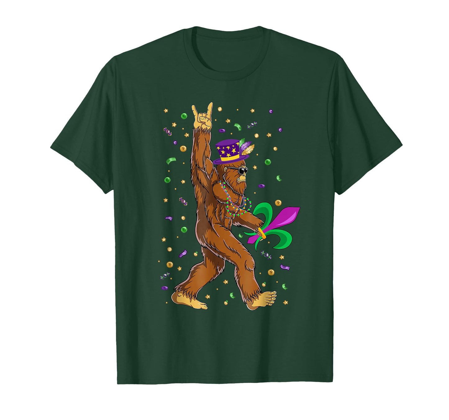 Mardi Gras Bigfoot Funny Sasquatch Mardi Gras Women Men T-Shirt