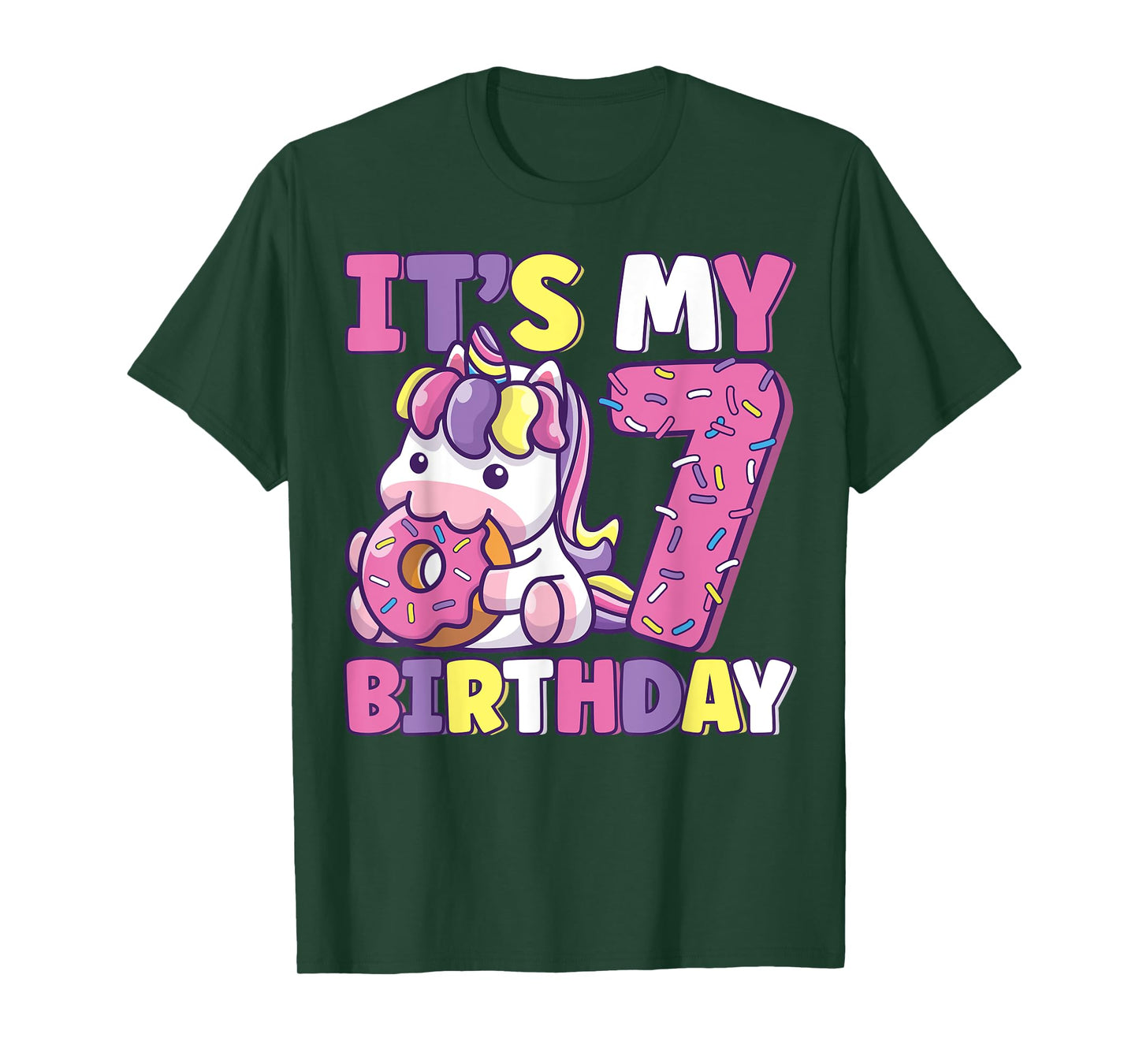 It's My 7th Birthday Party Cute Girls Donut Birthday Unicorn T-Shirt