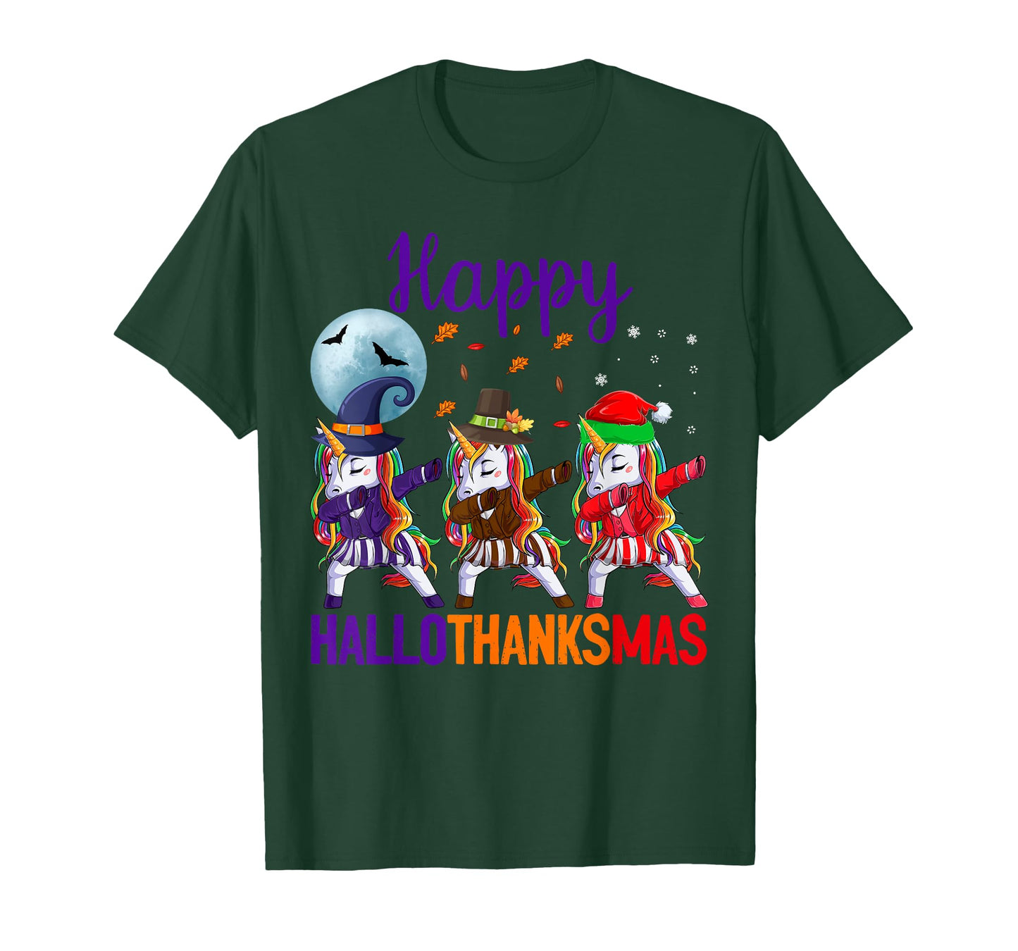 Happy Hallothanksmas Dabbing Unicorn Halloween Thanksgiving T-Shirt
