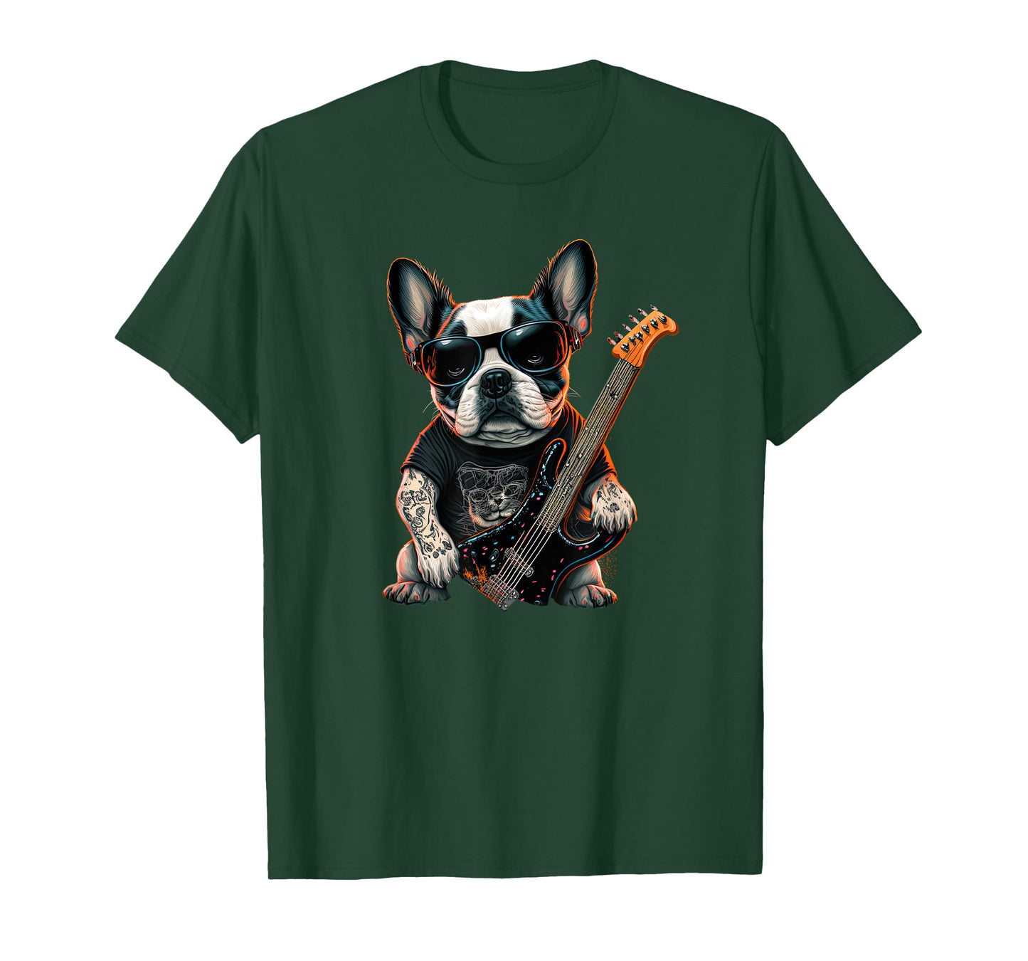 Funny French Bulldog Frenchie Rock and Roll Music Rocker T-Shirt