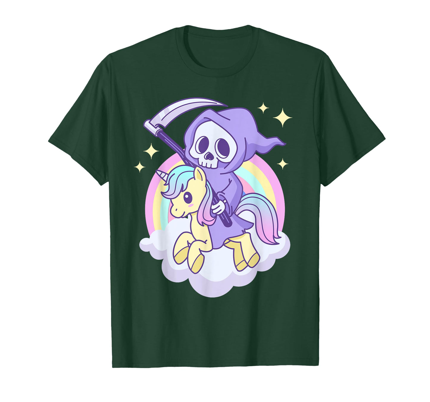 Cute Pastel Goth Grim Reaper on a Unicorn T-Shirt