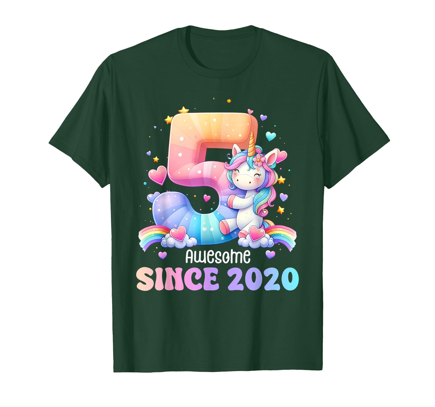 Awesome Since 2020 Unicorn Theme 5 Year Old 5th Birthday T-Shirt