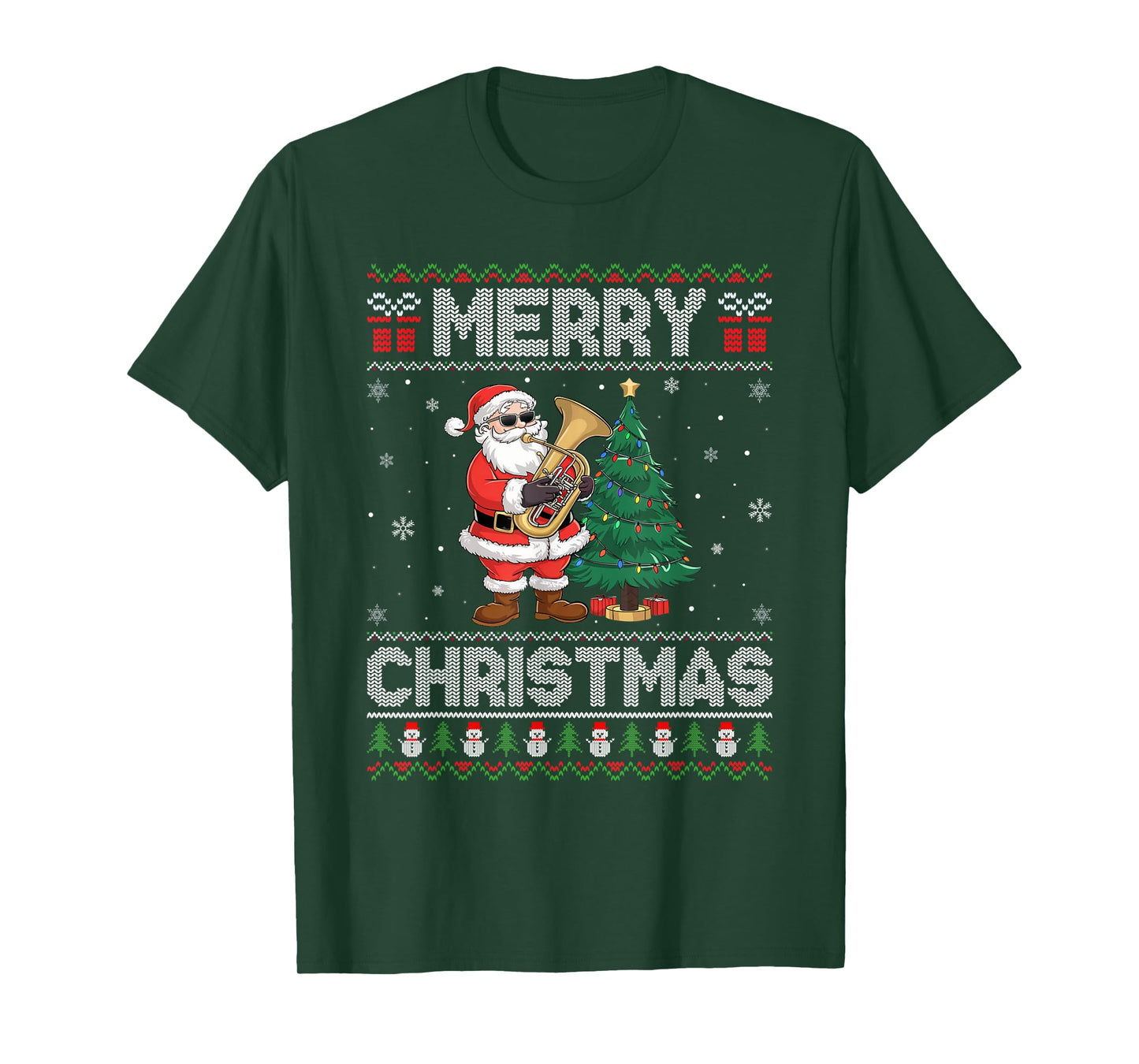 Santa Playing Tuba Men Women Kids Ugly Christmas T-Shirt