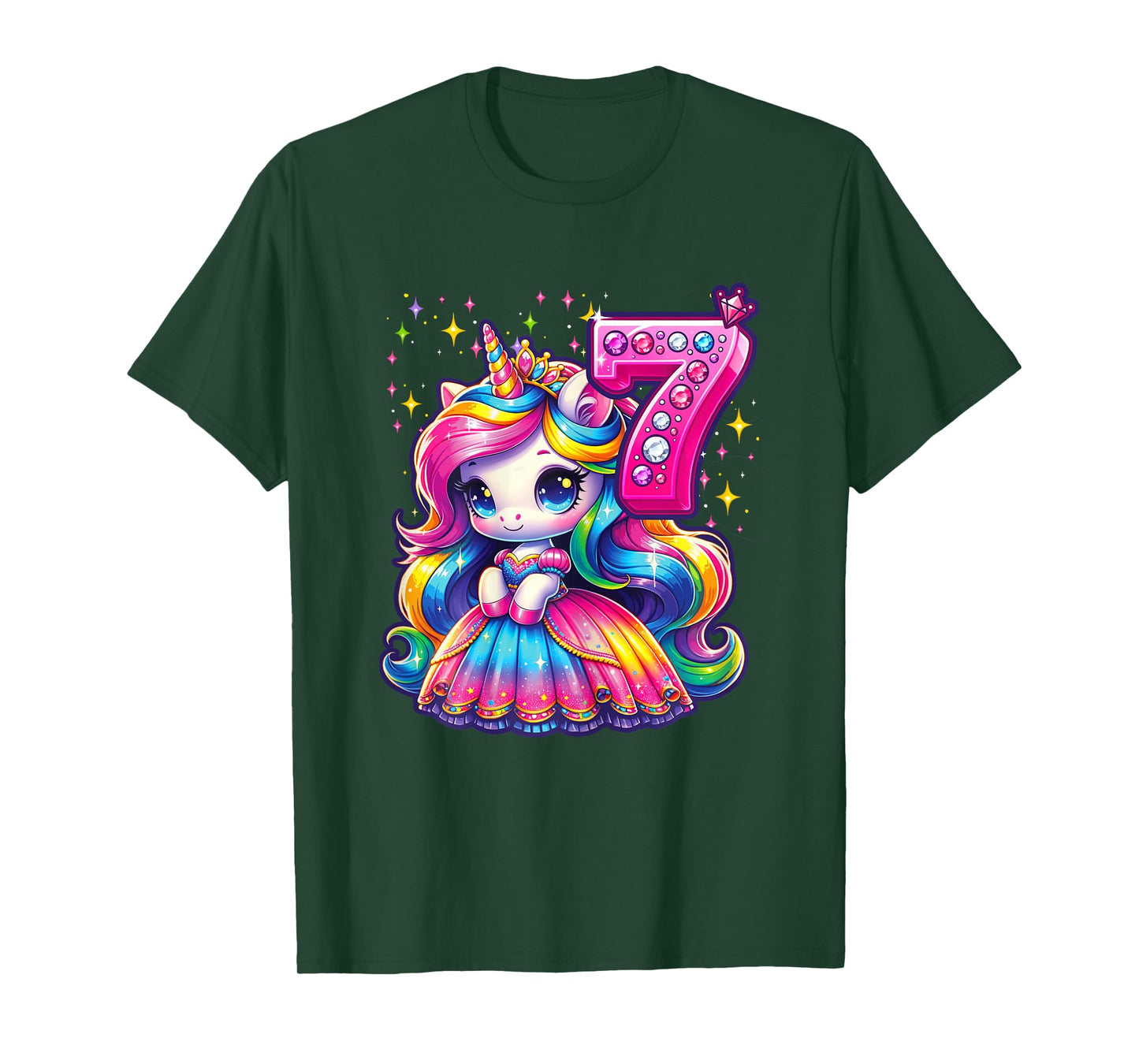 Unicorn Princess 7th Birthday 7 Year Old Party Girl Outfit T-Shirt