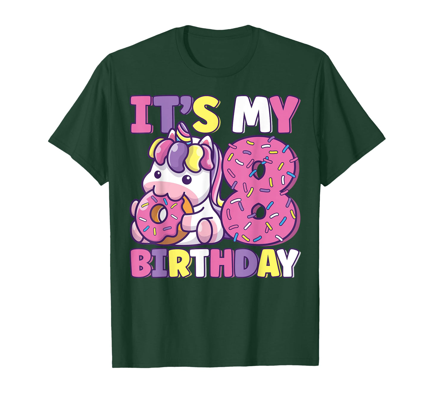 It's My 8th Birthday Party Cute Girls Donut Birthday Unicorn T-Shirt