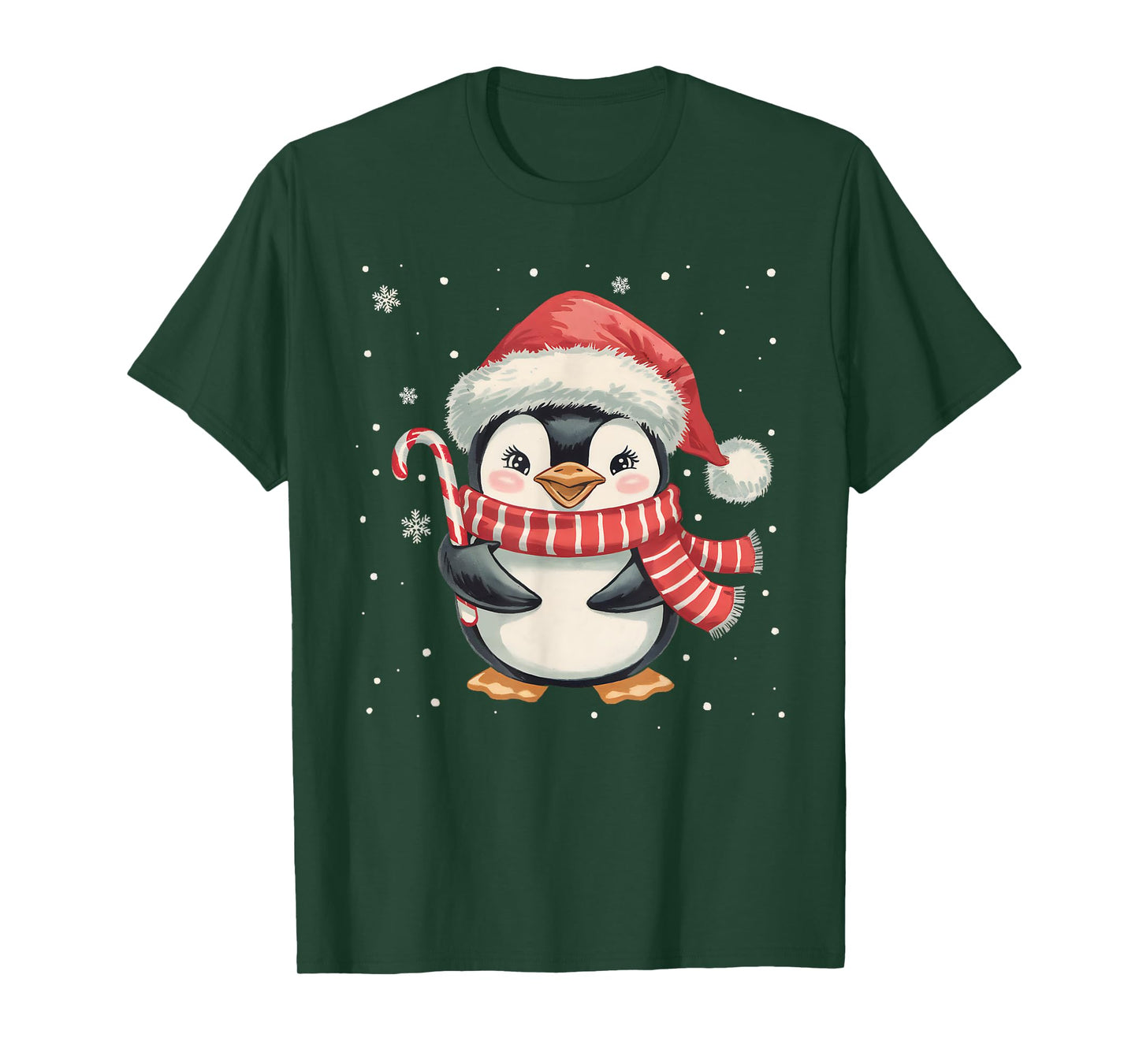 Penguin Christmas Candy Cane Santa Hat Funny Xmas Pajamas T-Shirt