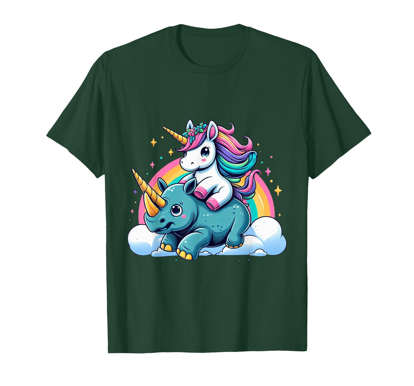 Unicorn Riding Rhino Boys Girls Men Women Kids Rainbow T-Shirt
