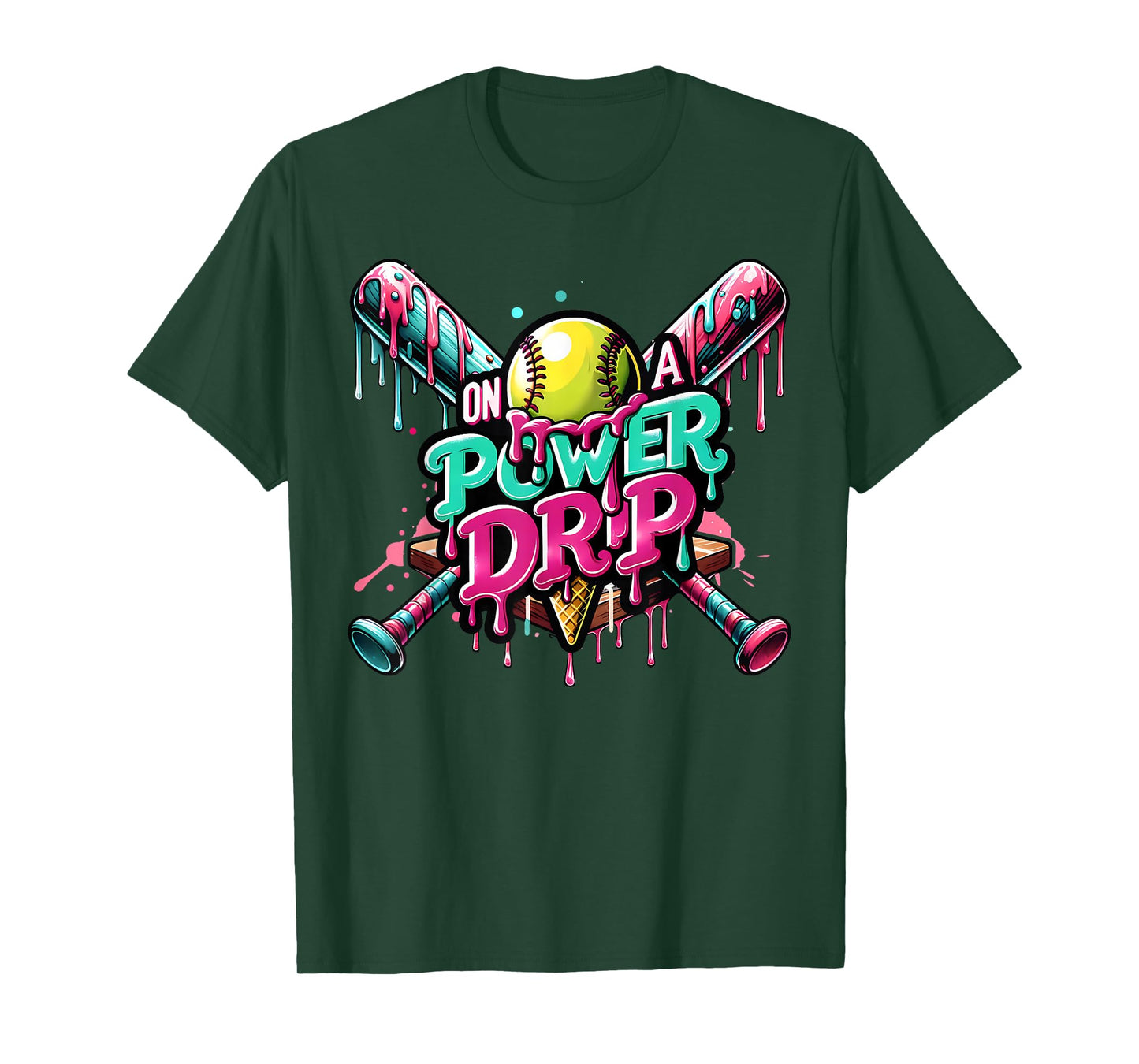 On A Power Drip Softball Ice Cream Dripping With Sprinkles T-Shirt