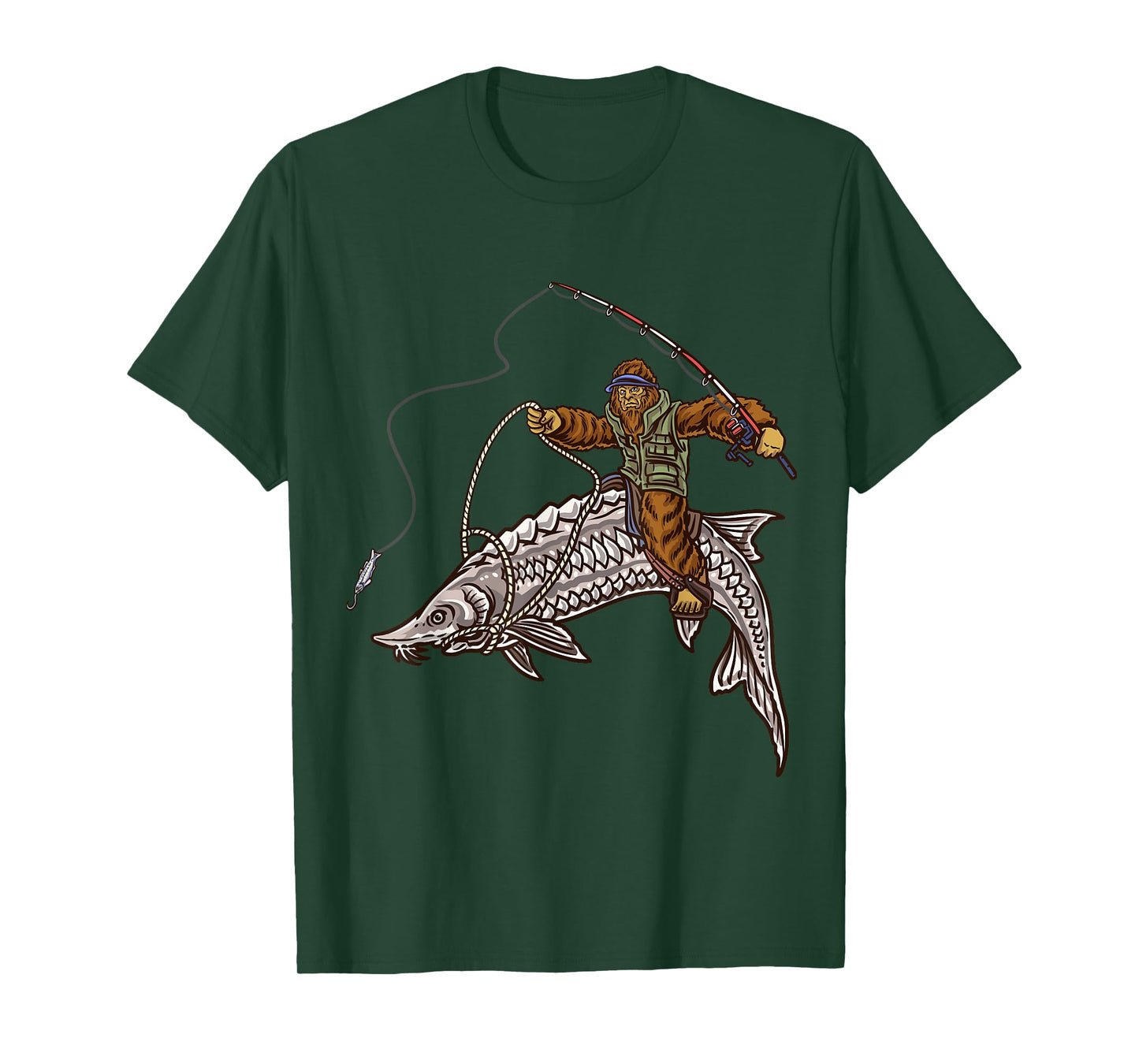 Sturgeon Fishing Bigfoot Fisherman T-Shirt