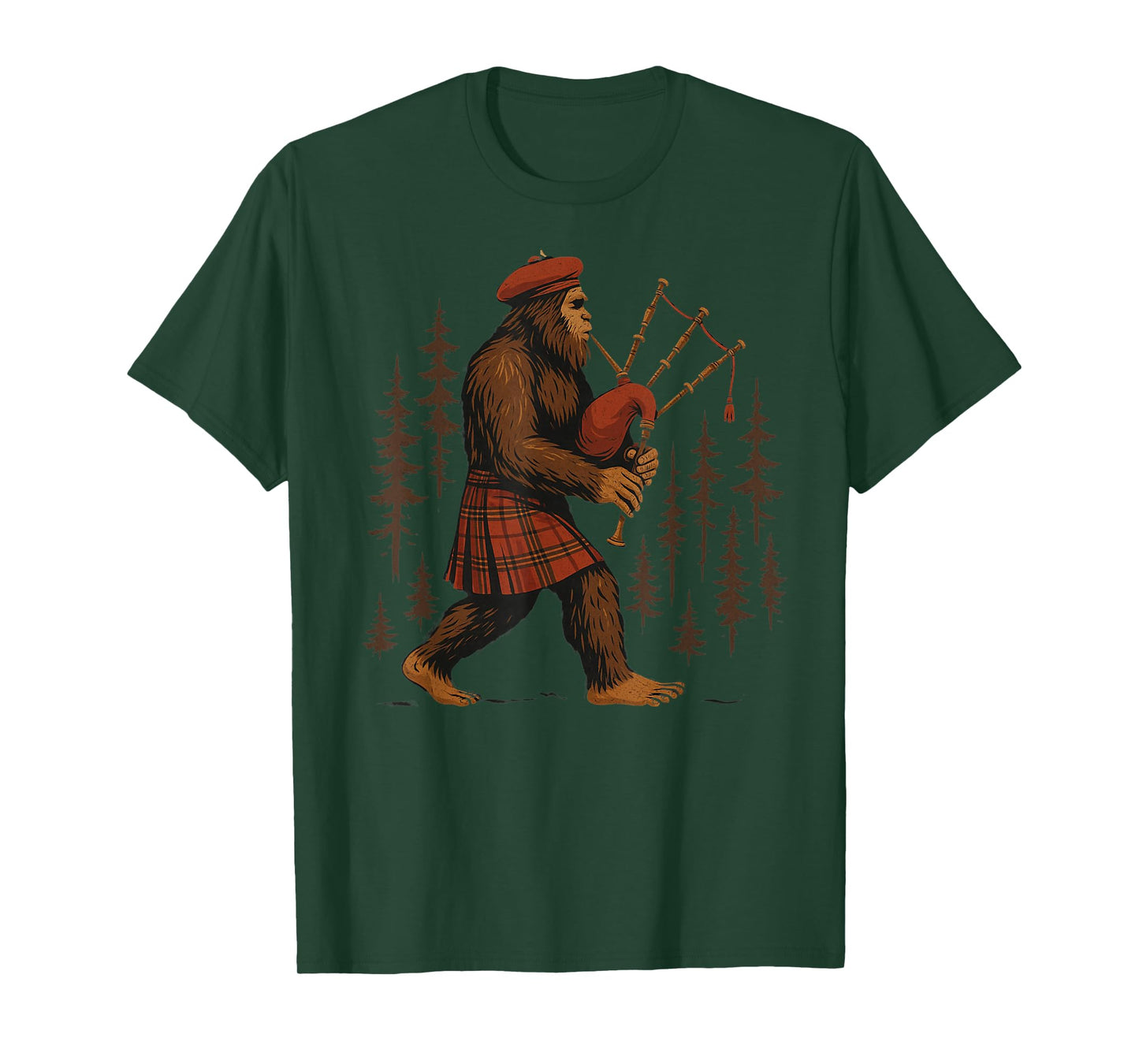 Legendary Sasquatch Bagpipes in Kilts Through Forests T-Shirt