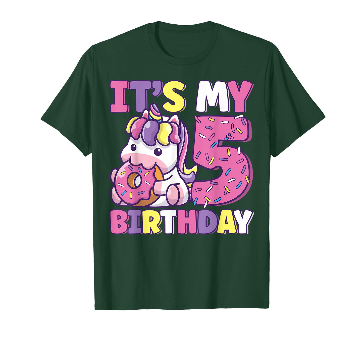 It's My 5th Birthday Party Cute Girls Donut Birthday Unicorn T-Shirt