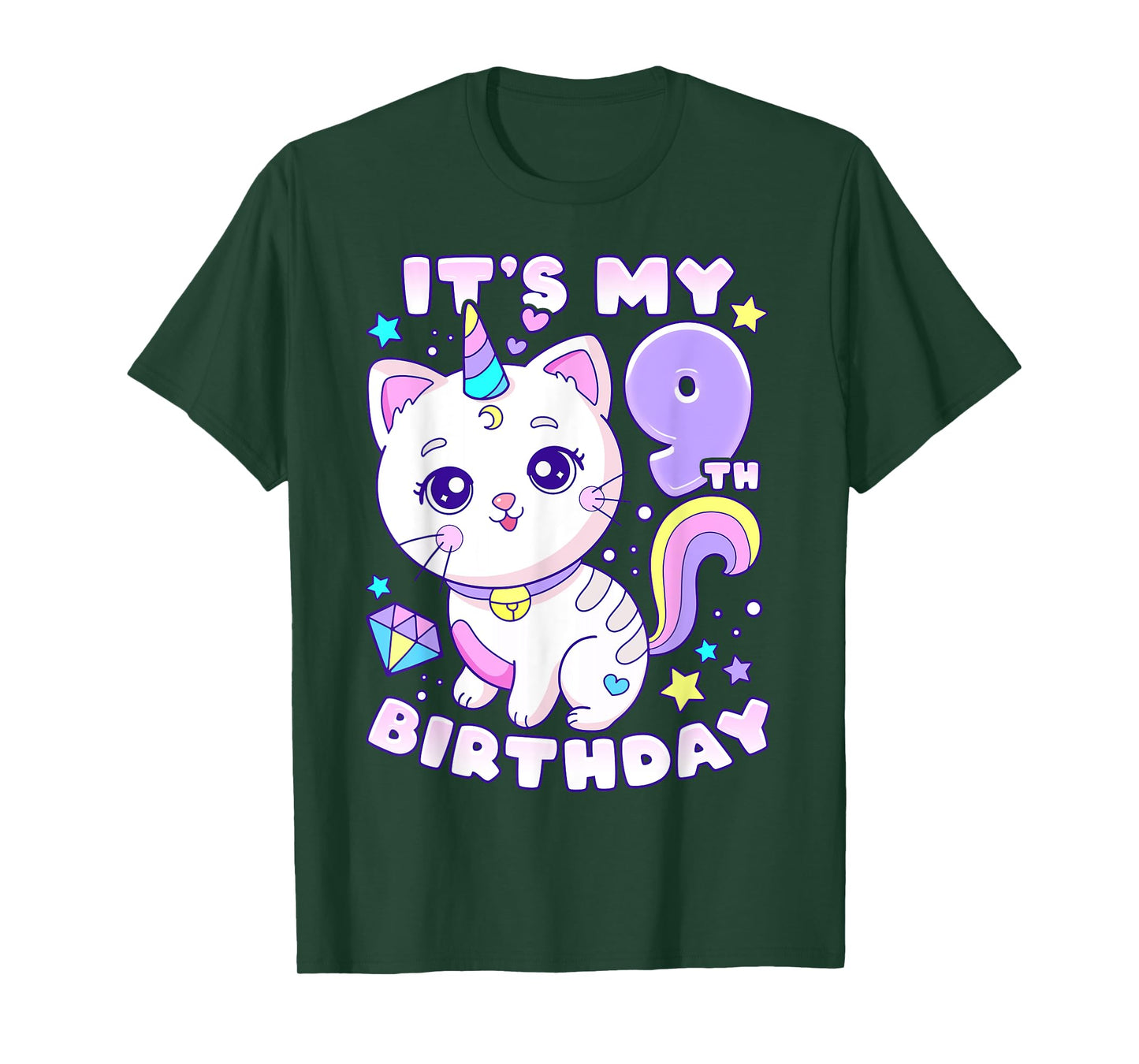 Birthday girl 9 years old, cat, unicorn, 9th birthday T-Shirt