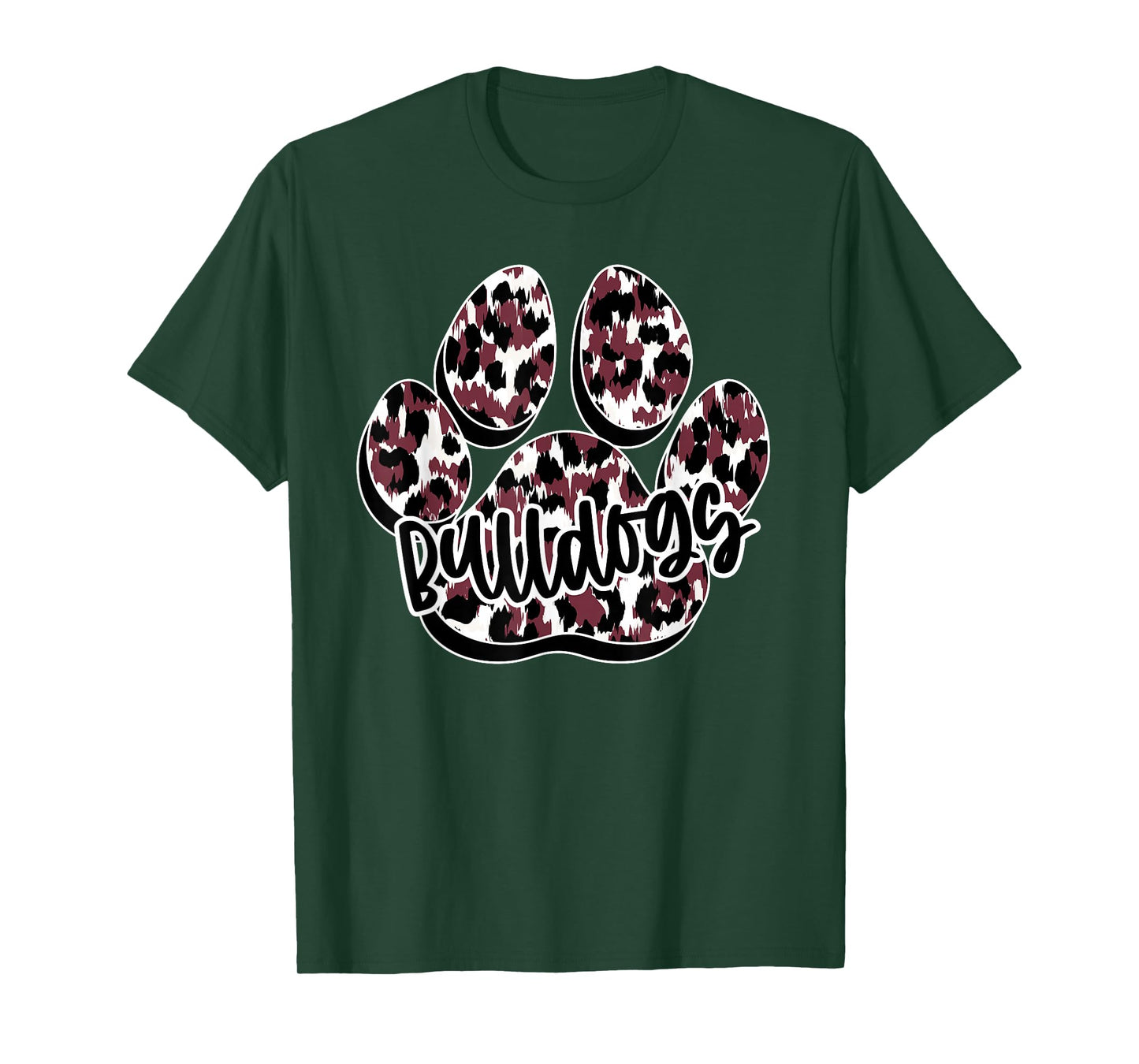 Maroon Bulldogs Leopard Paw Print Leopard School Mascot T-Shirt