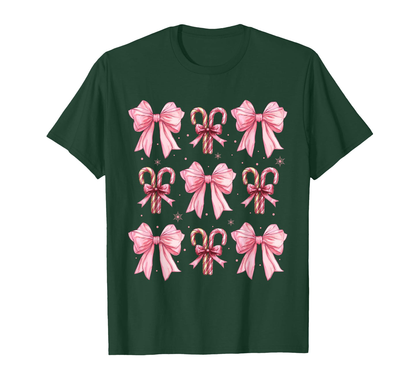 Coquette Bow Candy Canes Christmas Women Girls Teen Pink Bow T-Shirt