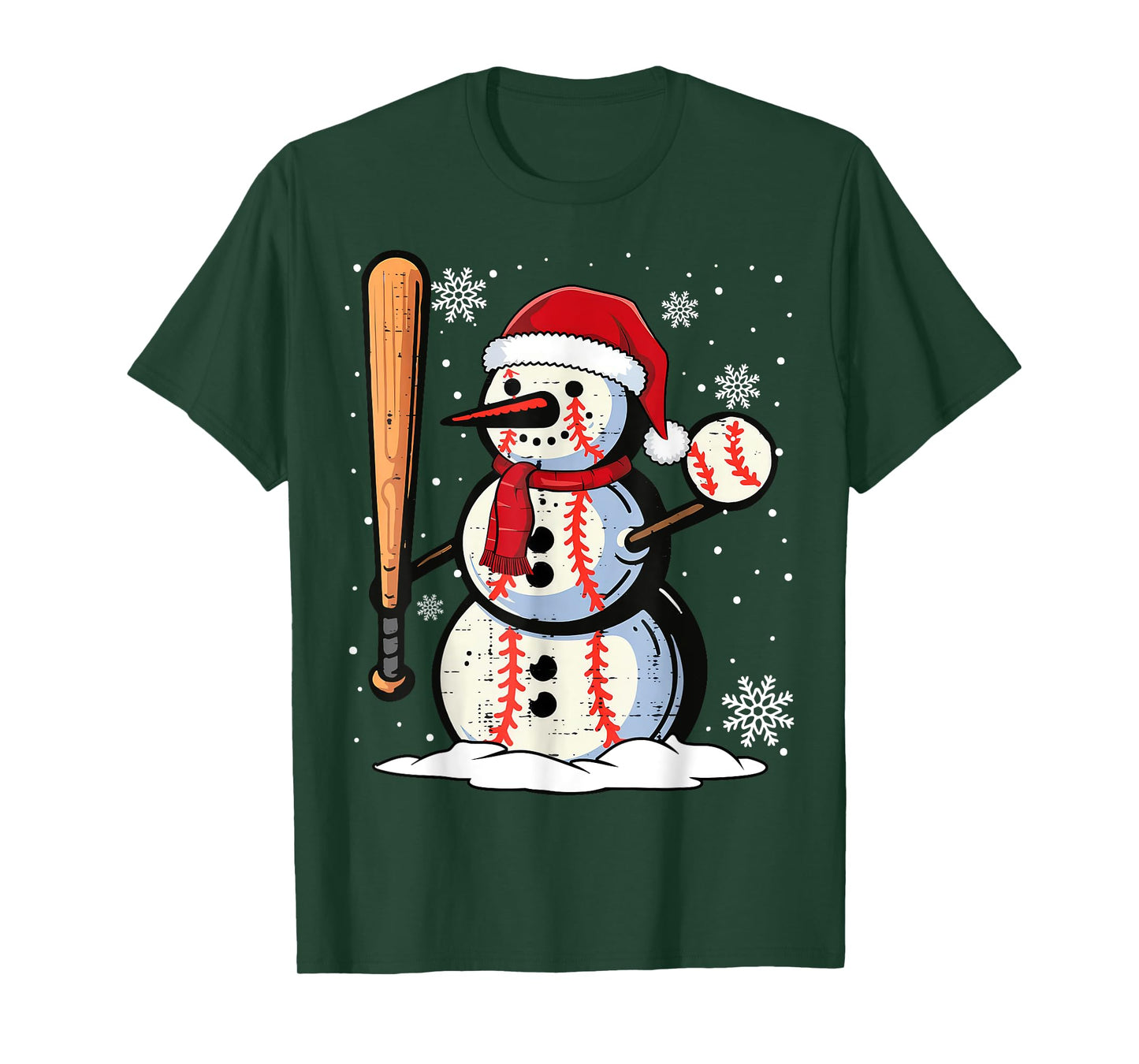 Merry Christmas Baseball Snowman Holiday Sports Xmas Pajamas T-Shirt