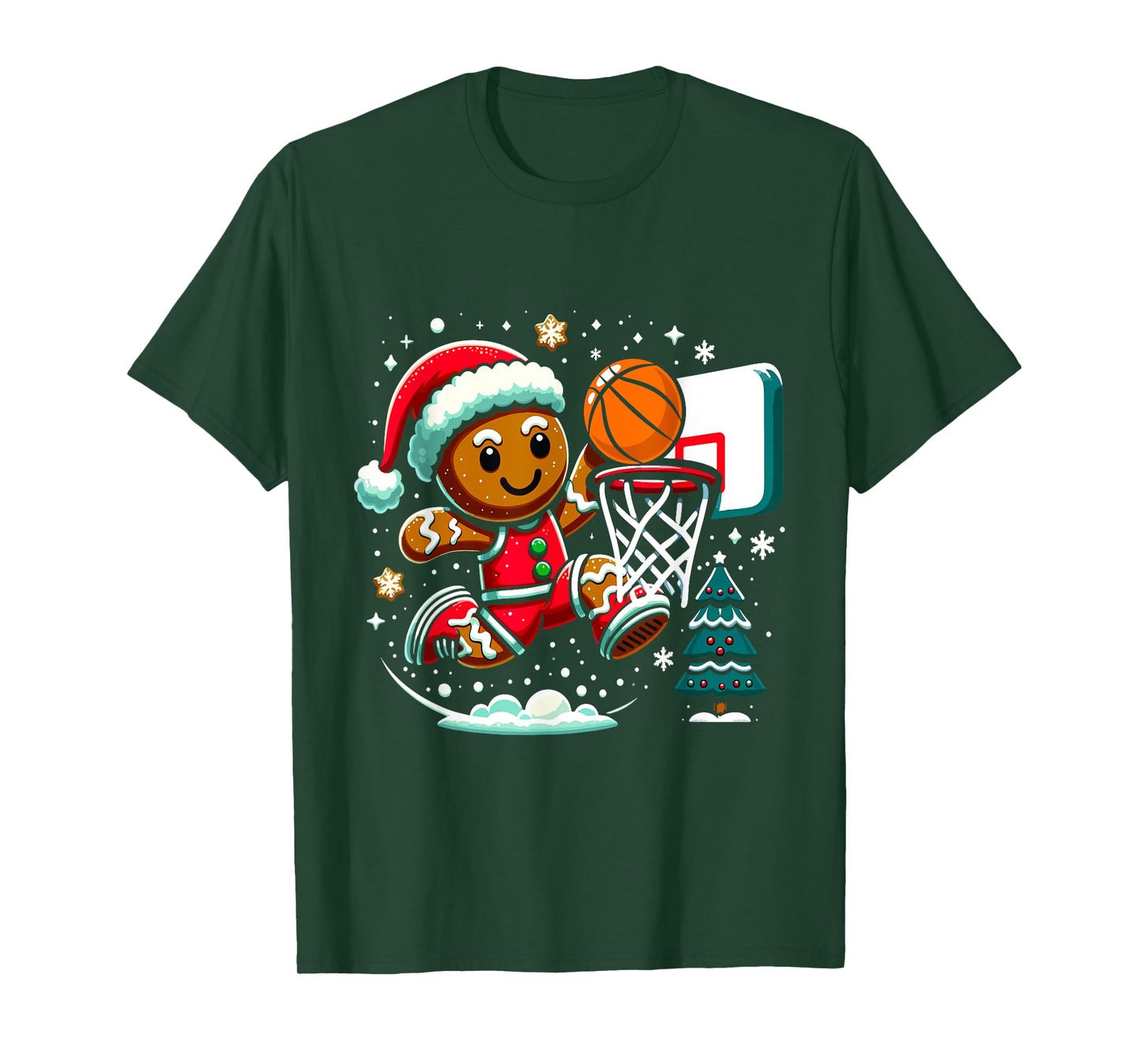 Gingerbread Man Playing Basketball Christmas Player Xmas T-Shirt