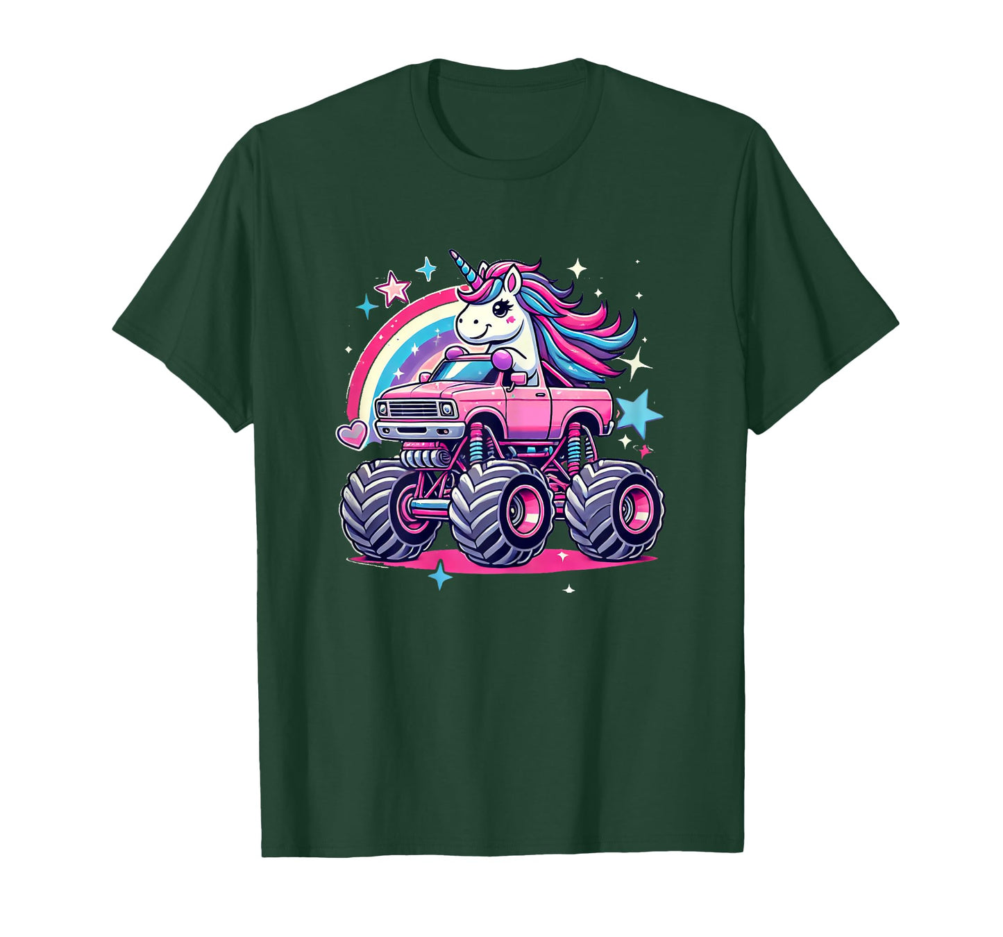 Funny Cute Unicorn Riding A Pink Monster Truck Girls women T-Shirt