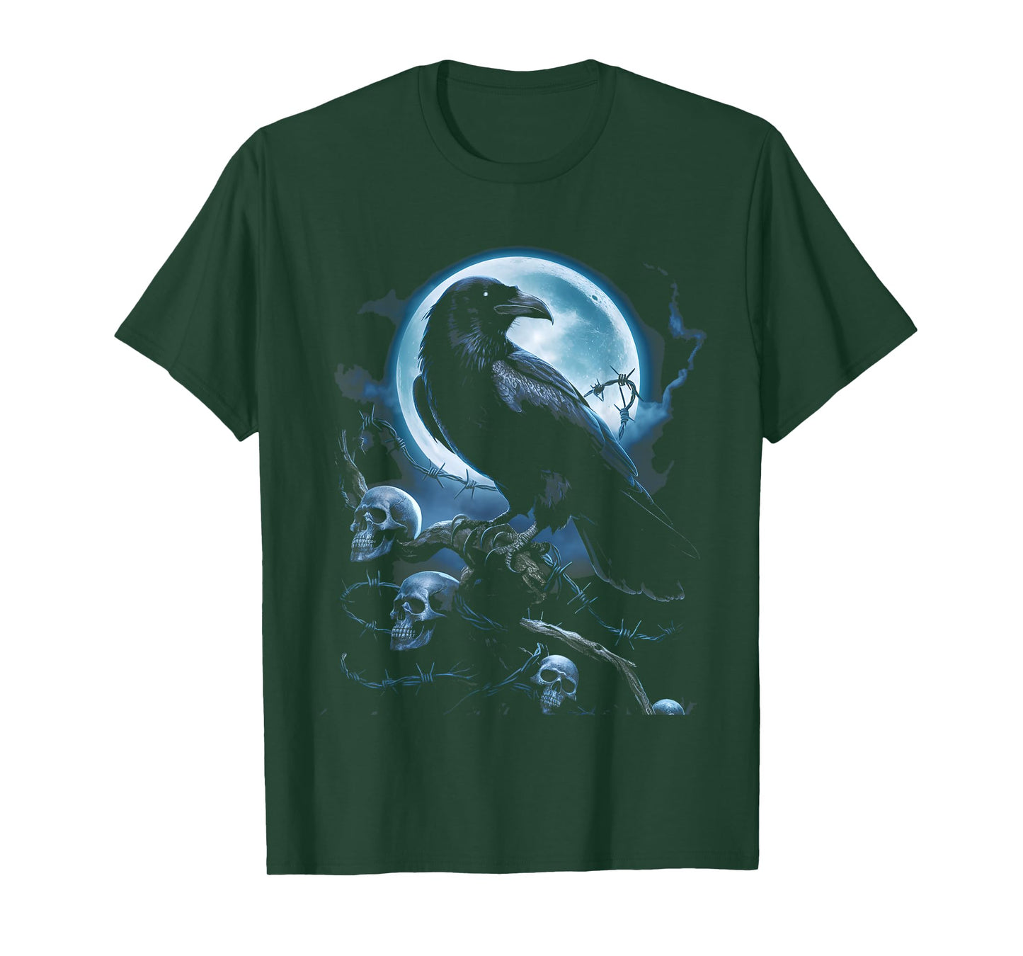 Black Crow Raven Bird Gothic Y2K Style Skull T-Shirt