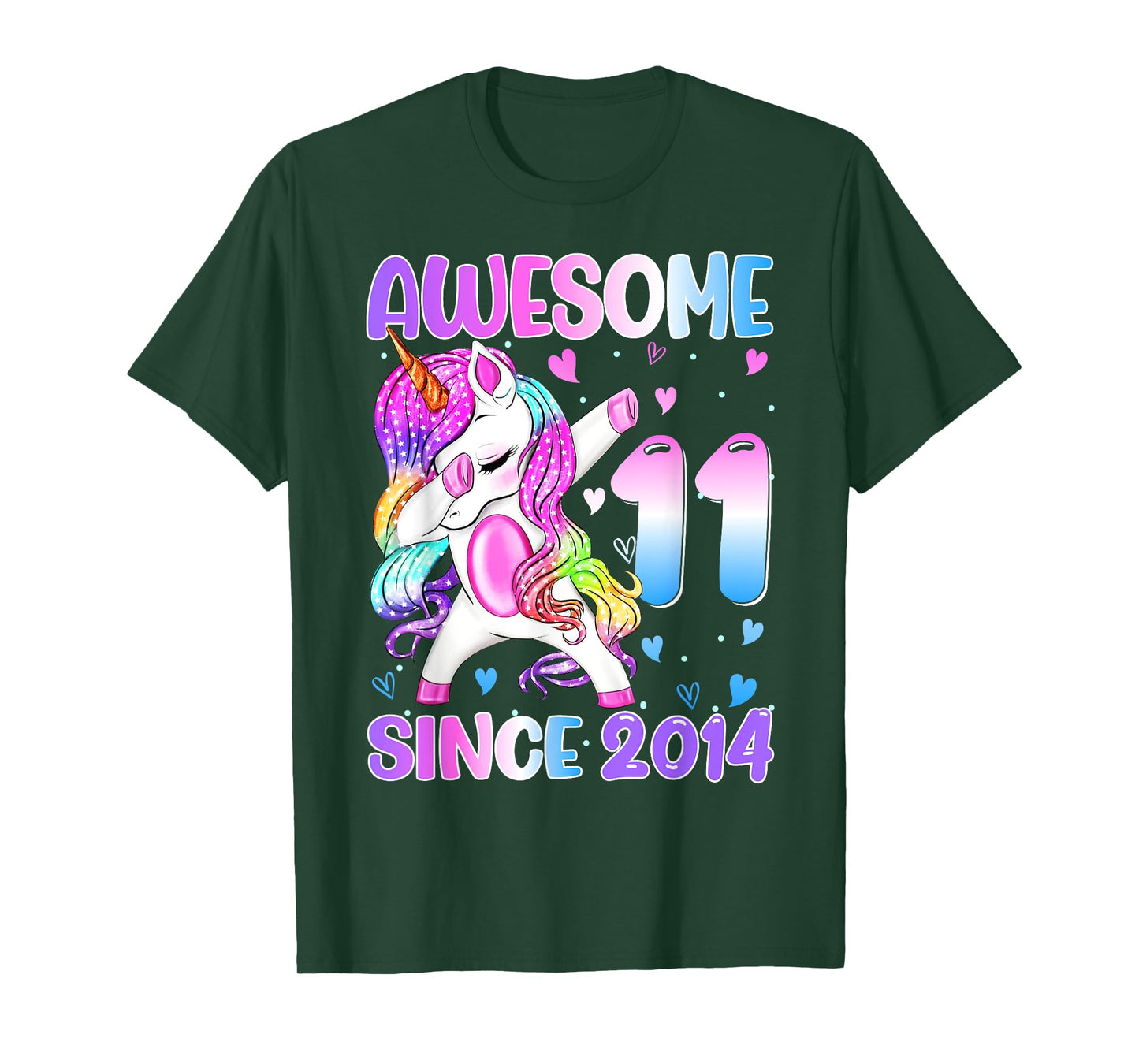 Awesome Since 2014 Dabbing Unicorn 11th Birthday Girls T-Shirt