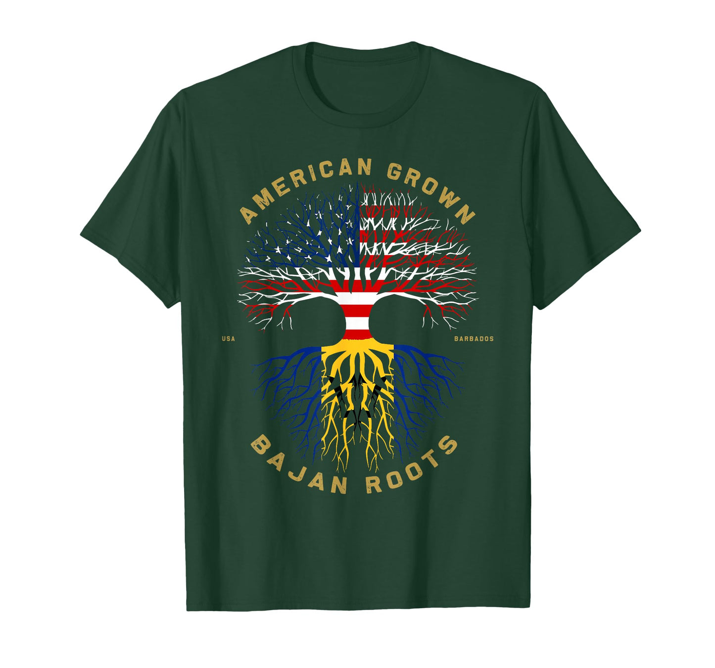 American Grown With Bajan Roots Tree USA Flag Unique Gifts T-Shirt