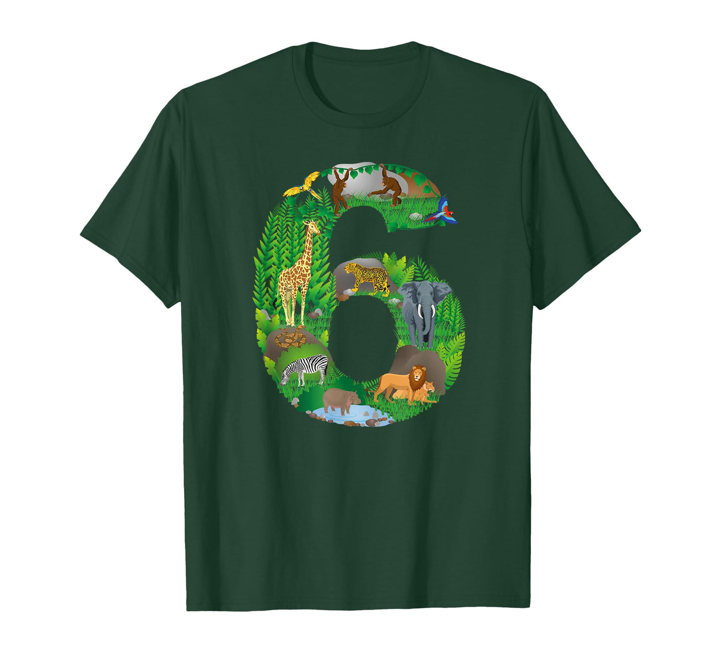 Safari Jungle Zoo animals Sixth Birthday number 6 T-shirt T-Shirt