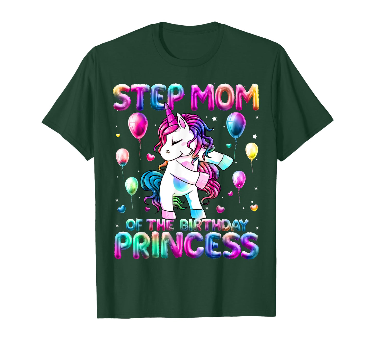 Step Mom of the Birthday Princess Girl Flossing Unicorn Mom T-Shirt