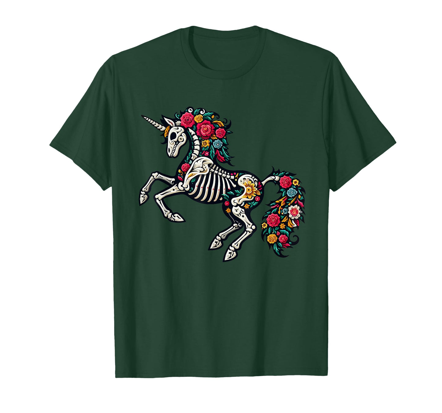 Floral Skeleton Unicorn Mexican Dia De Los Muertos Halloween T-Shirt
