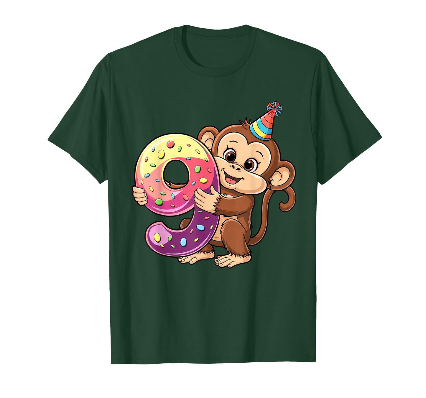 Monkey Birthday Age 9 Girl T-Shirt