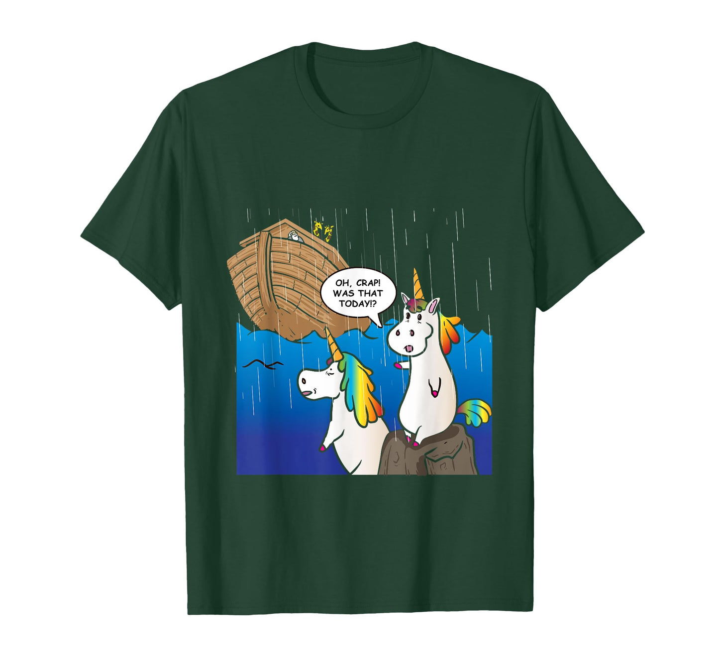 Two Unicorns Missing Ark Noah During Rain Funny Christian T-Shirt