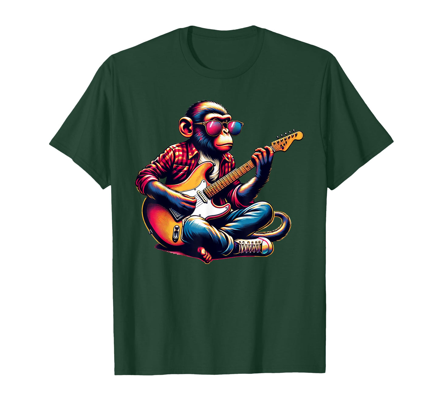Monkey Wearing Sunglasses Playing Guitar Musician Music T-Shirt