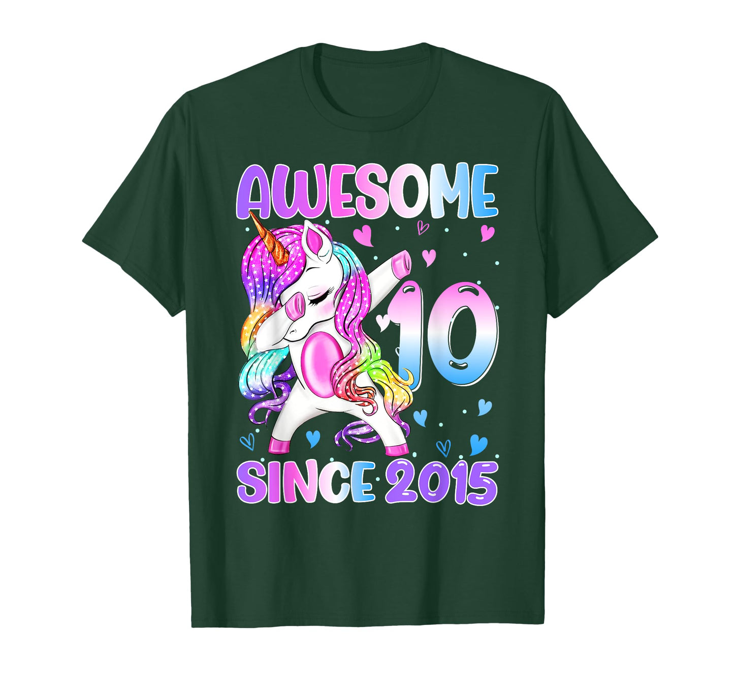 Awesome Since 2015 Dabbing Unicorn 10th Birthday Girls T-Shirt