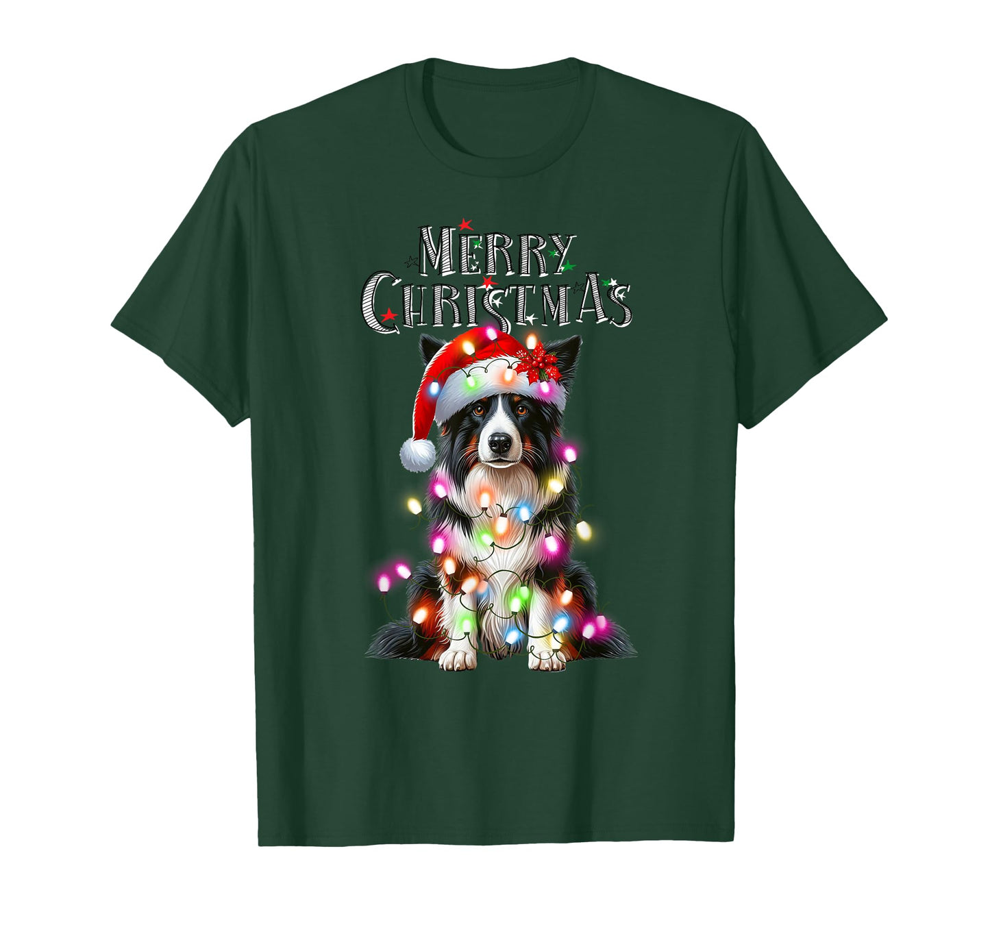 Border collie Christmas Lights Xmas dog Santa T-Shirt for Men Women Kids