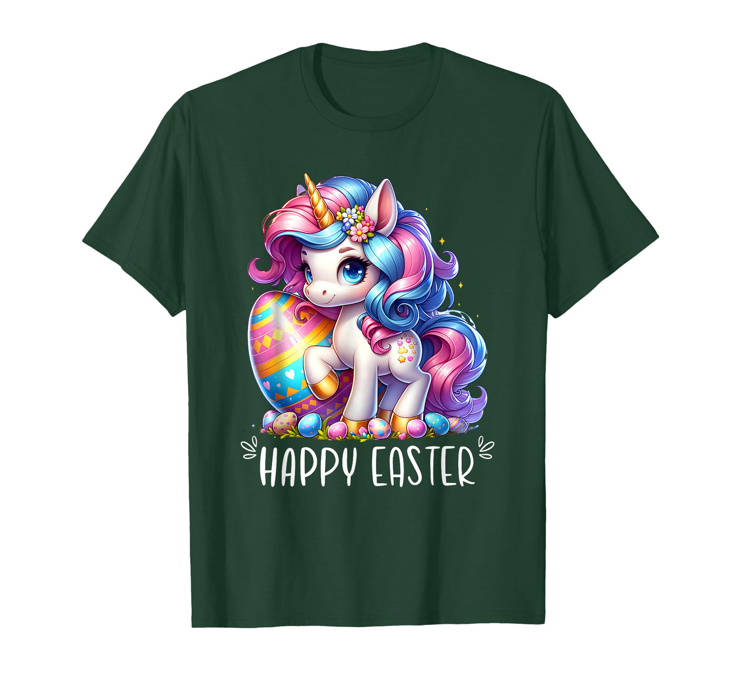 Unicorn Happy Easter Day Bunny Rainbow Egg Girls Kids T-Shirt