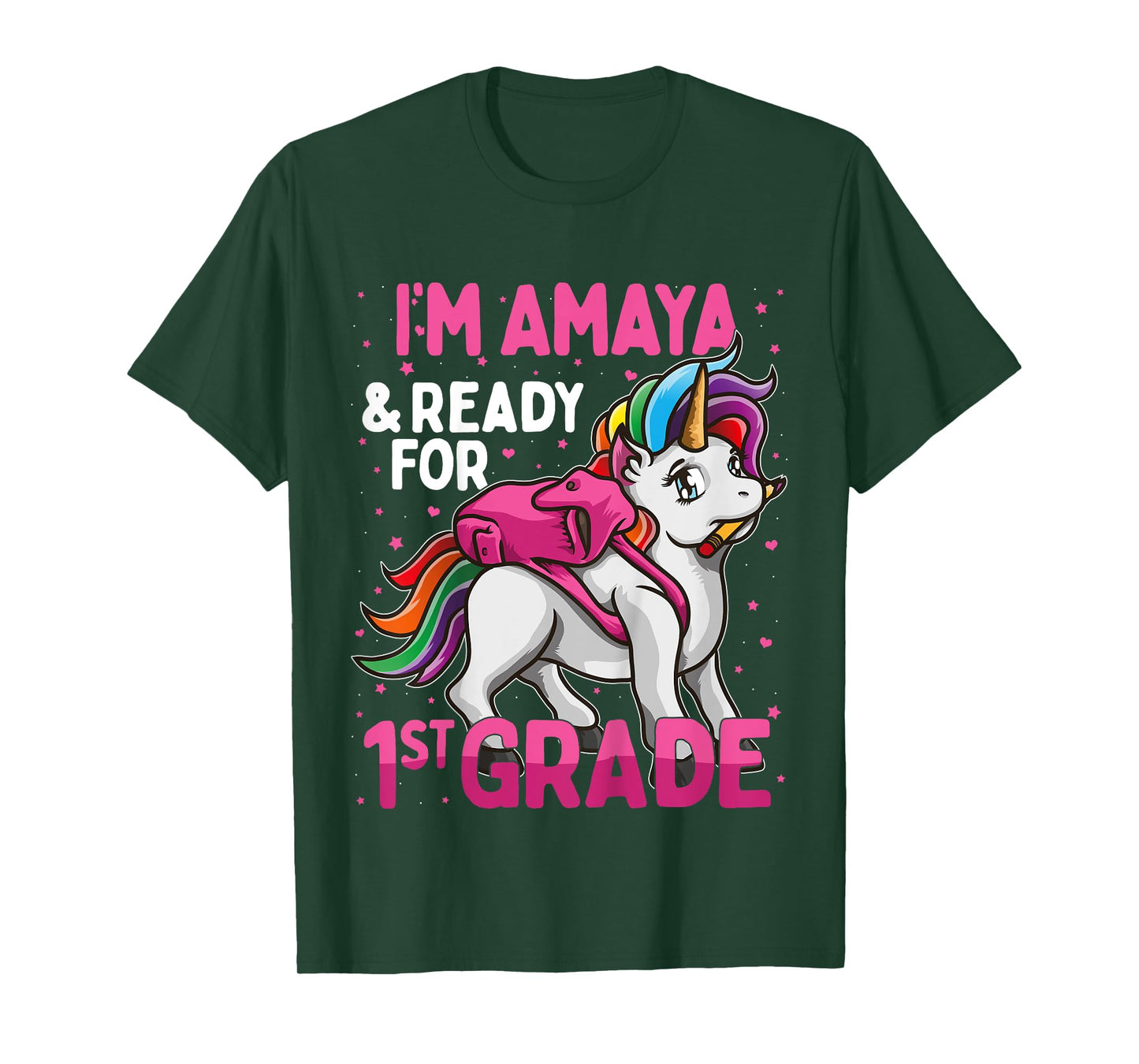 Kids 1st Grader Unicorn I'm Amaya And Ready For First Grade T-Shirt