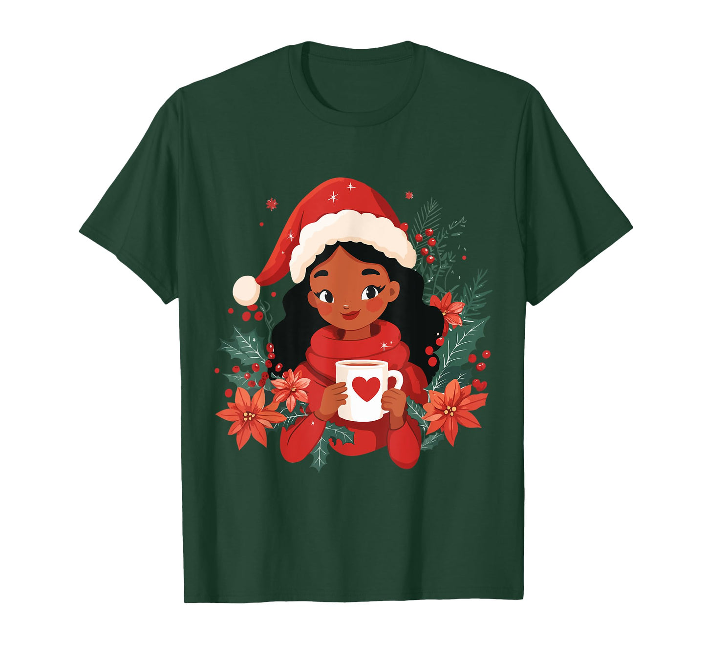 Christmas Black African American Coffee Women Kids Girl Xmas T-Shirt