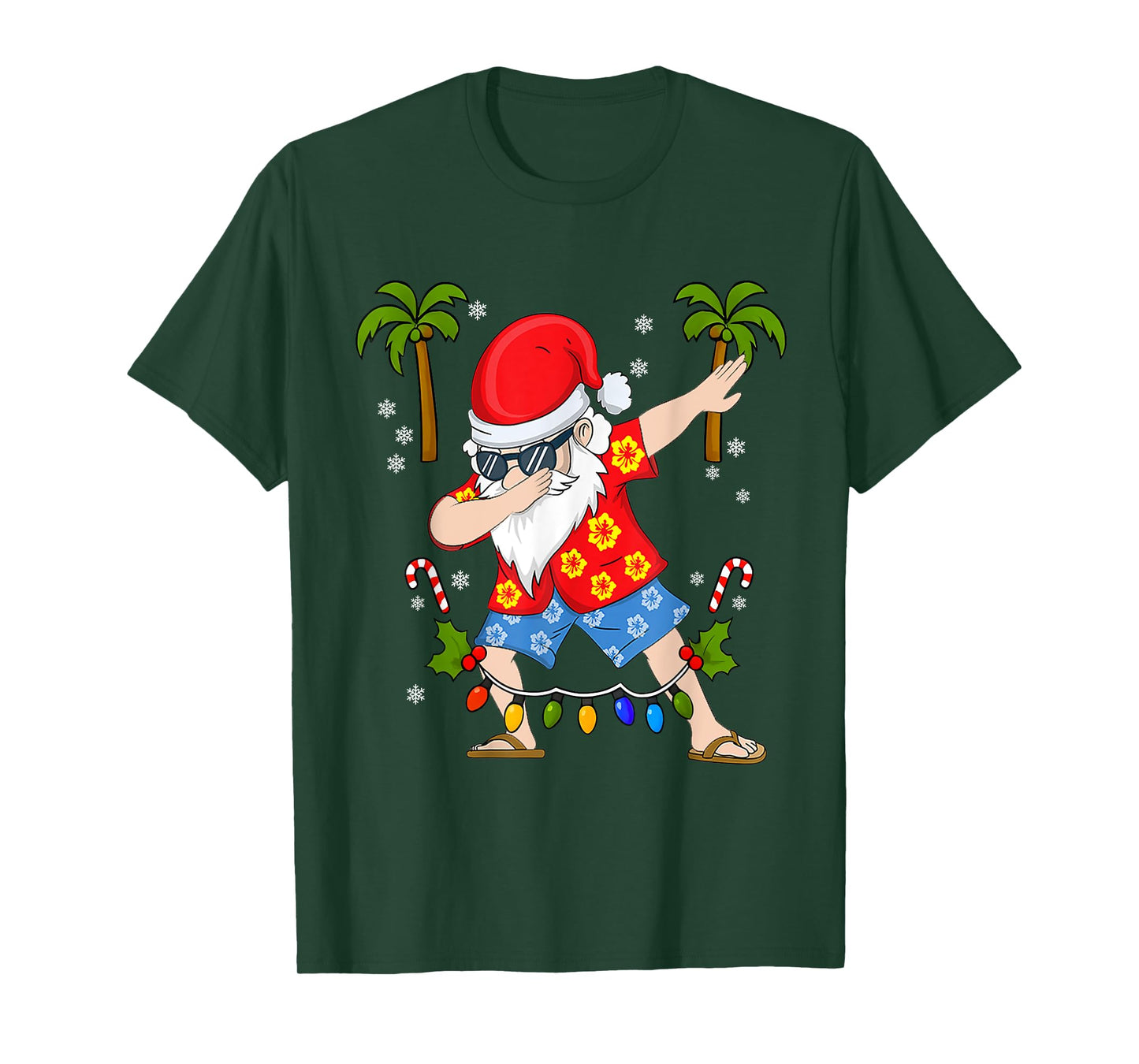 Dabbing Santa Christmas Summer Tropical Hawaiian Surfing T-Shirt