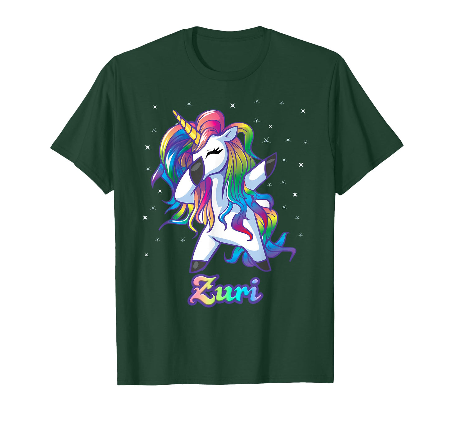 ZURI Name Personalized Custom Rainbow Unicorn Dabbing T-Shirt