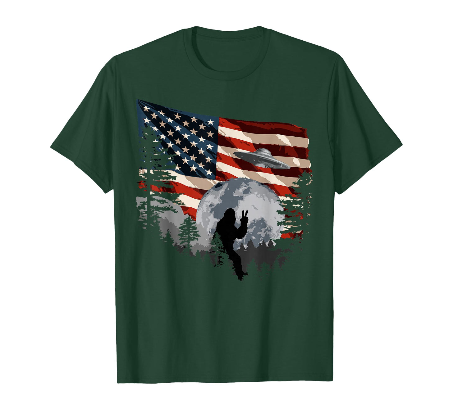 Bigfoot Sasquatch Patriotic American Flag Nature T-Shirt
