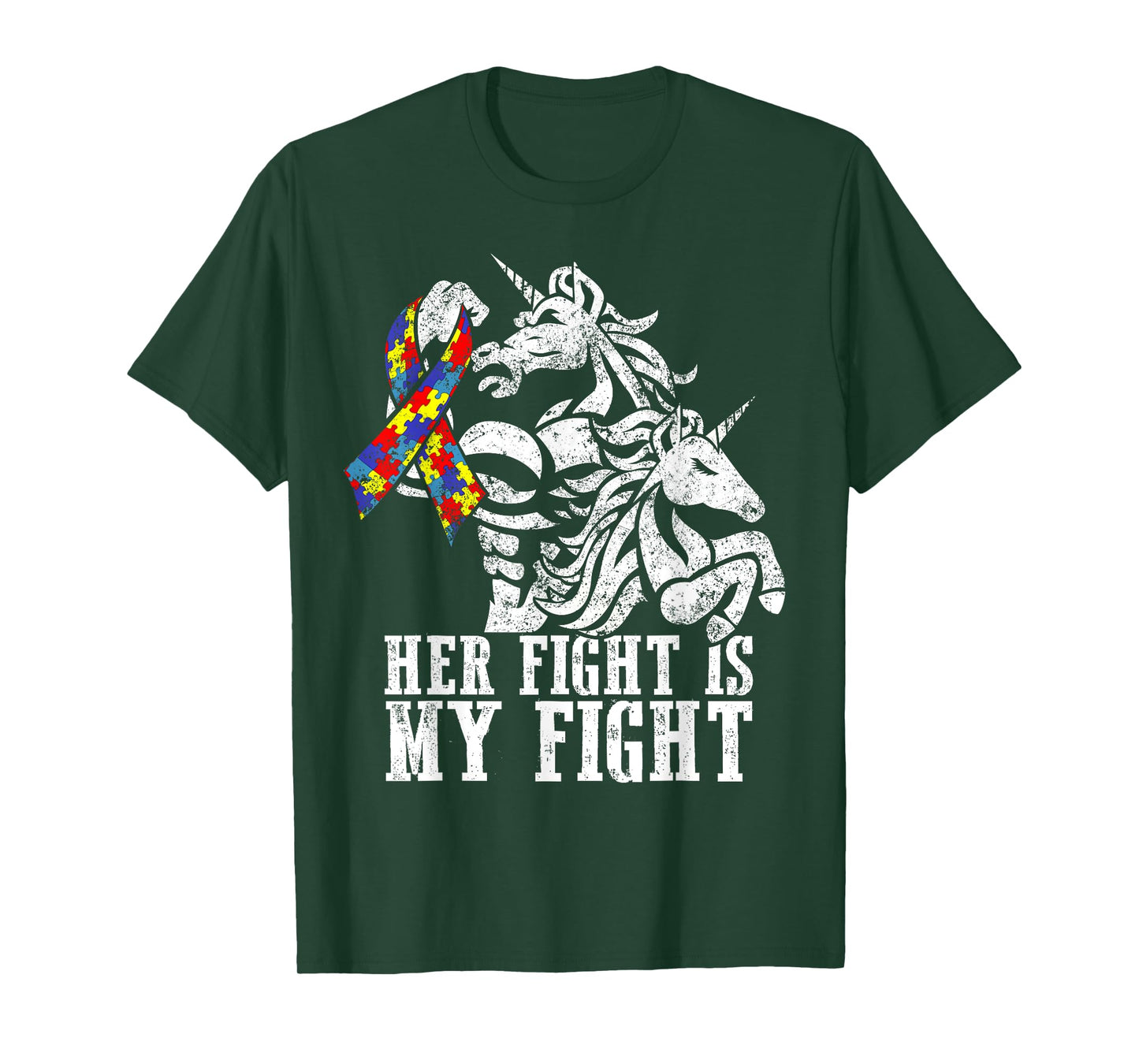 Her Fight is My Fight Autism Ribbon Unicorn Dad Daughter T-Shirt