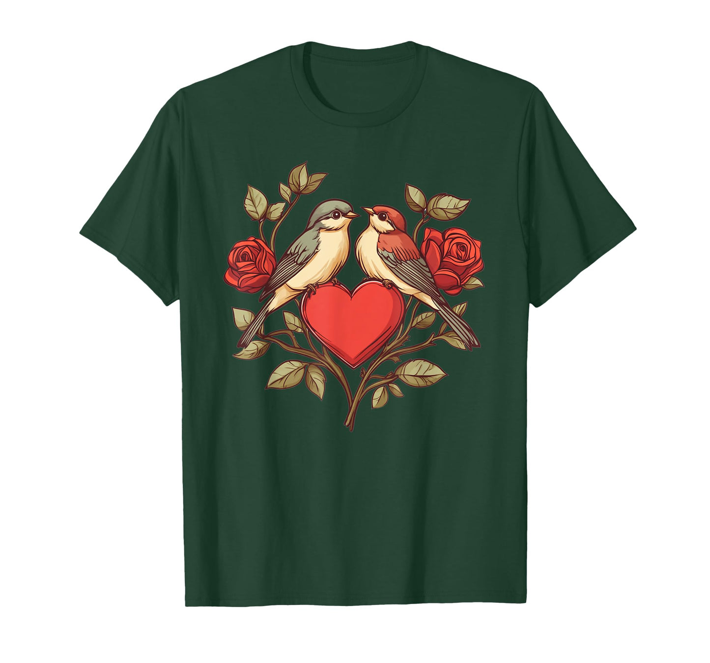 ColorfulChaos Valentine's Day Love Birds Unisex-Adult T-Shirt