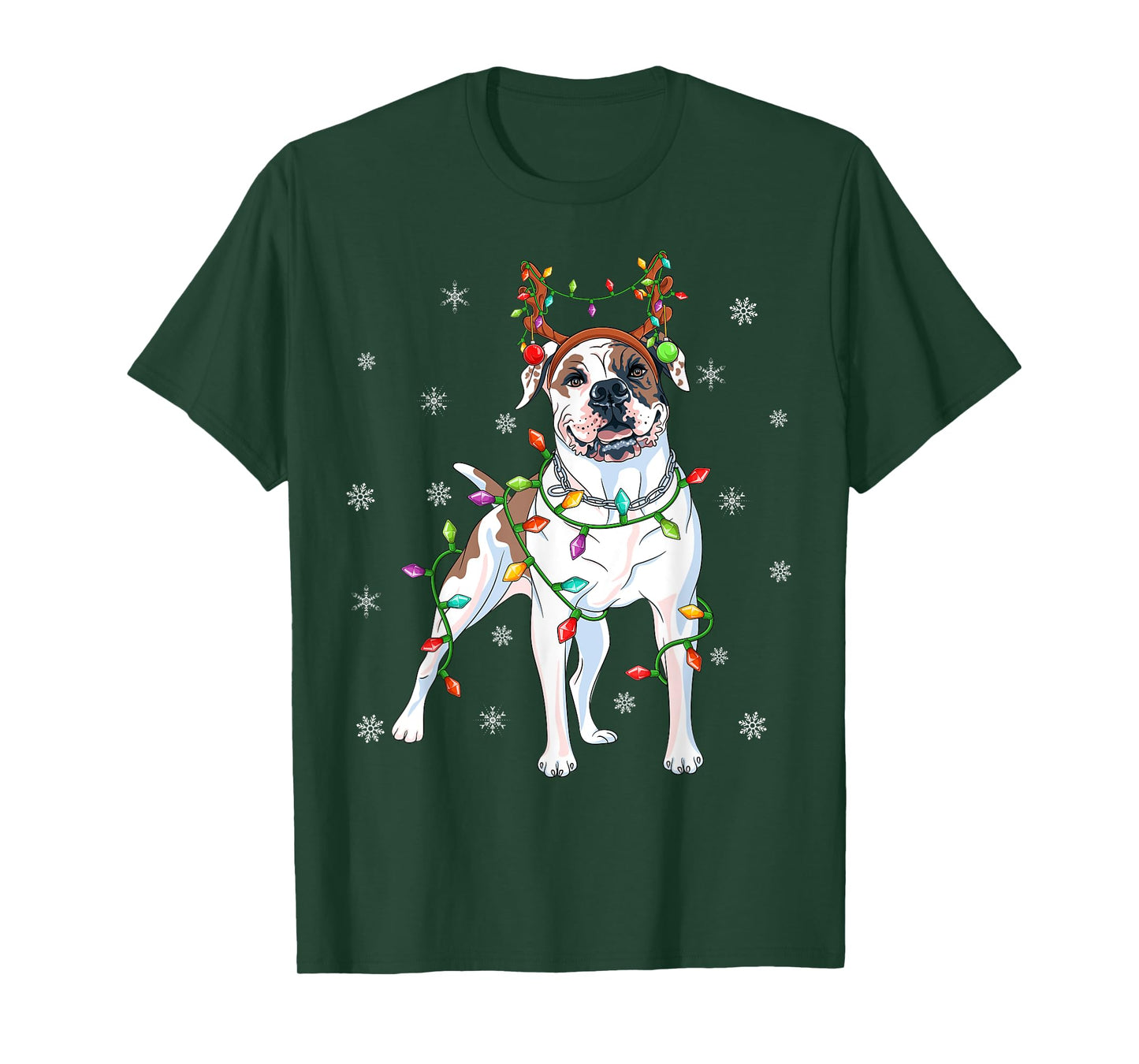 Xmas Lighting Reindeer Hat American Bulldog Christmas T-Shirt